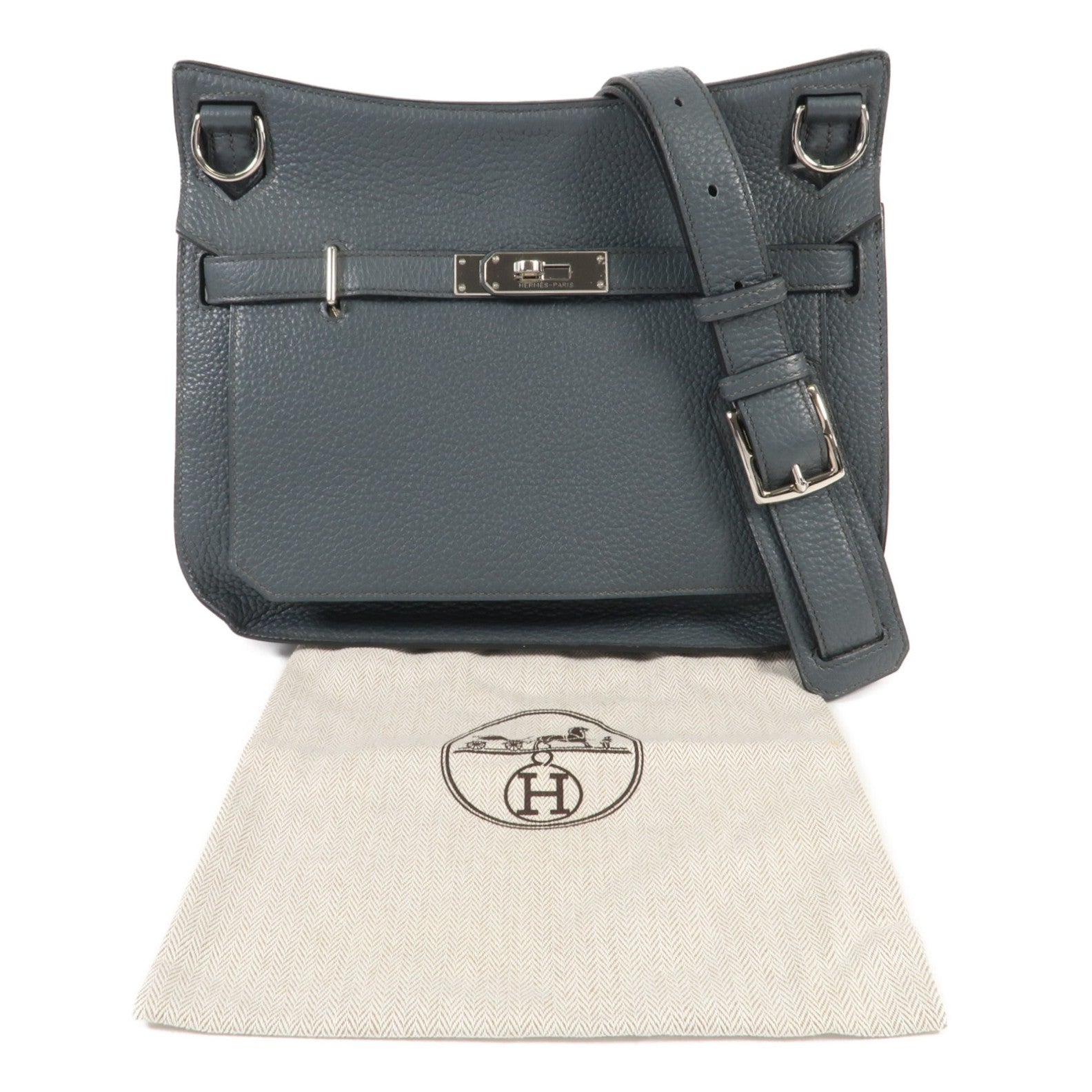 HERMES Clemence皮革Jypsiere 28銀扣肩背袋Blue Orage
