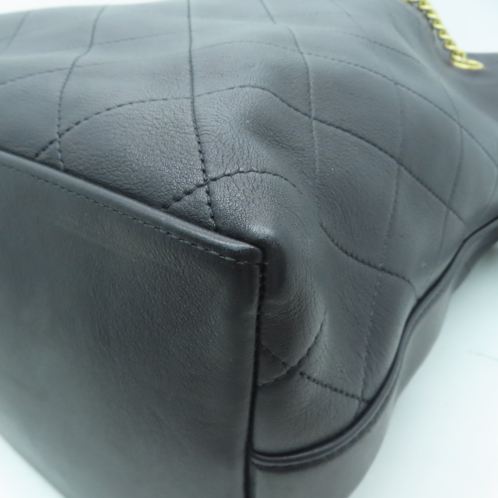 CHANEL 菱格牛皮皮革Shoulder Bag金扣手挽肩背兩用袋黑色
