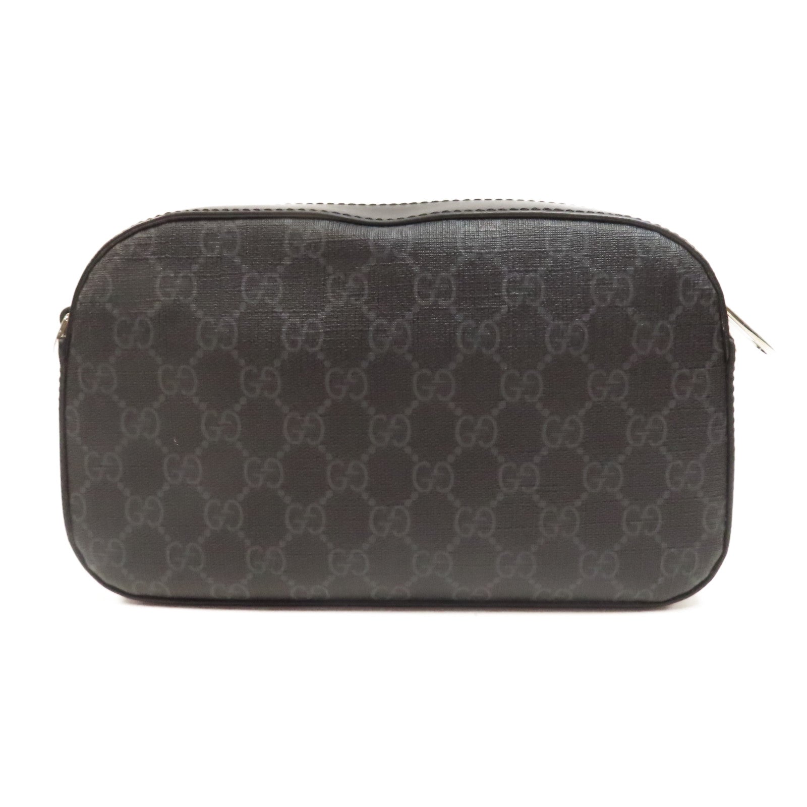 GUCCI 塗層帆布GG Supreme Shoulder Bag銀扣肩背袋黑色
