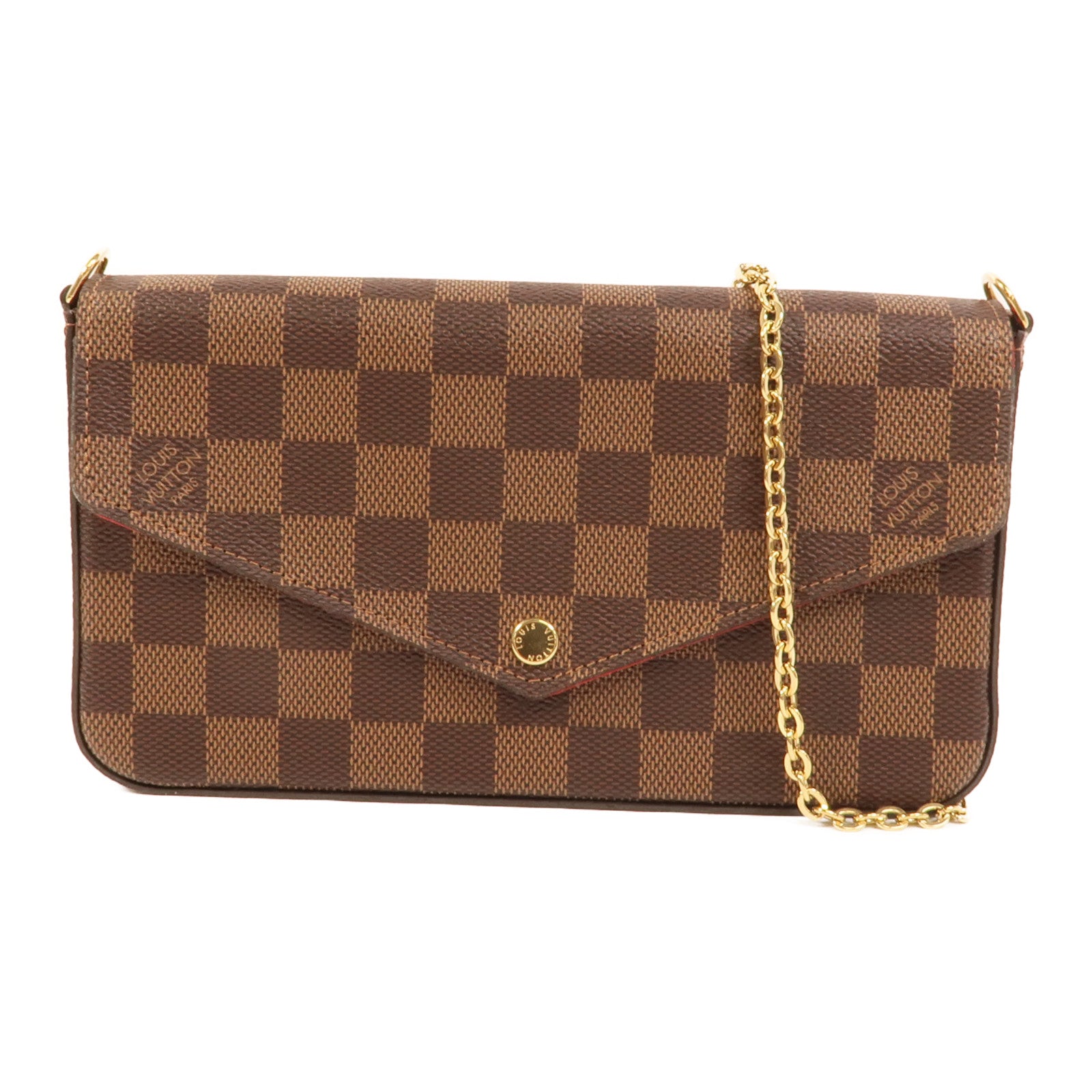 LOUIS VUITTON Damier Felice Pochette金扣鏈帶肩背袋