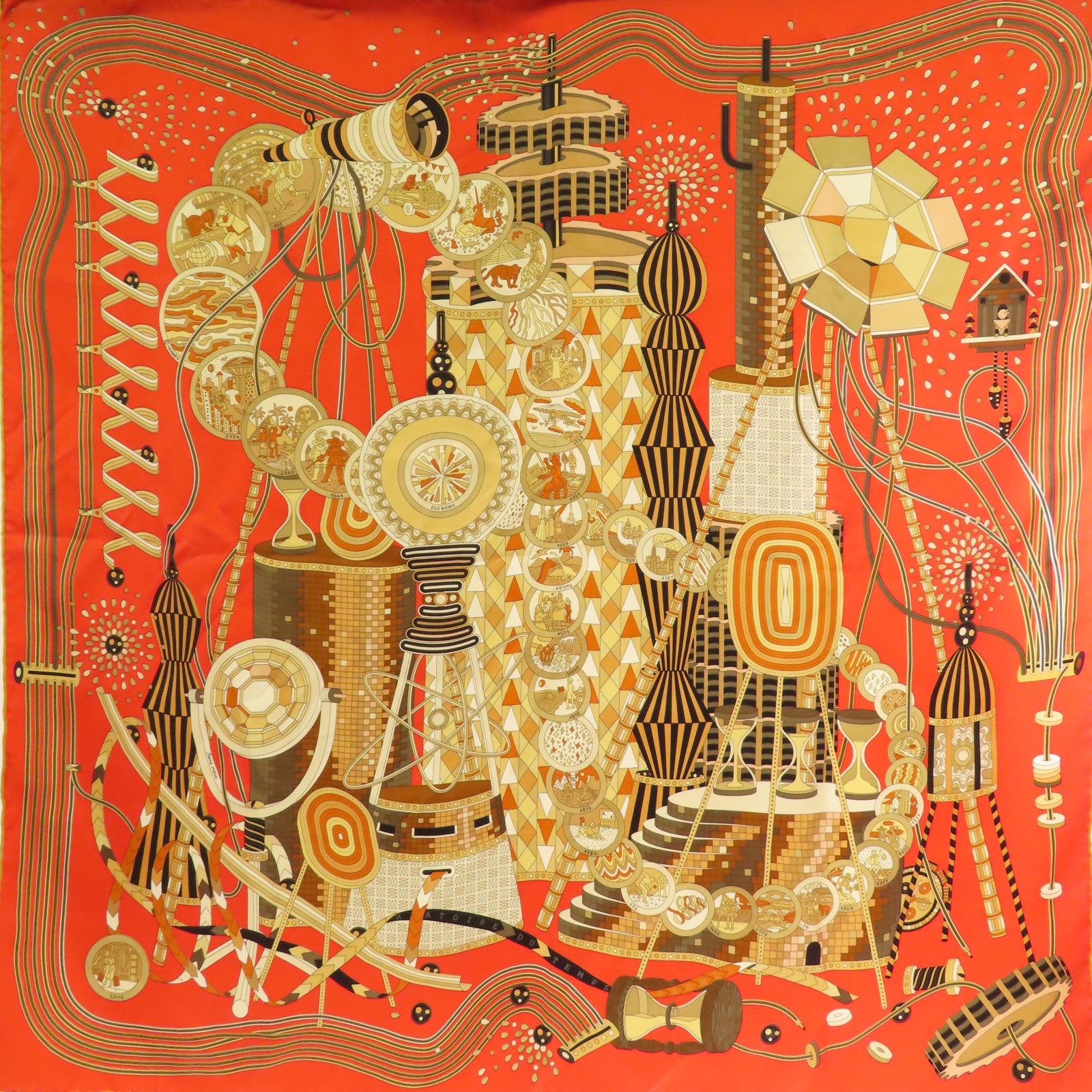 HERMES Scarf 90x90cm Scarf Silk Red/Multicolor