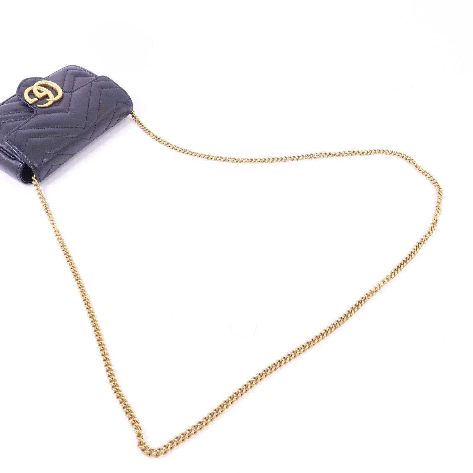 GUCCI 牛皮皮革GG Marmont Super Mini金扣鏈帶肩背袋