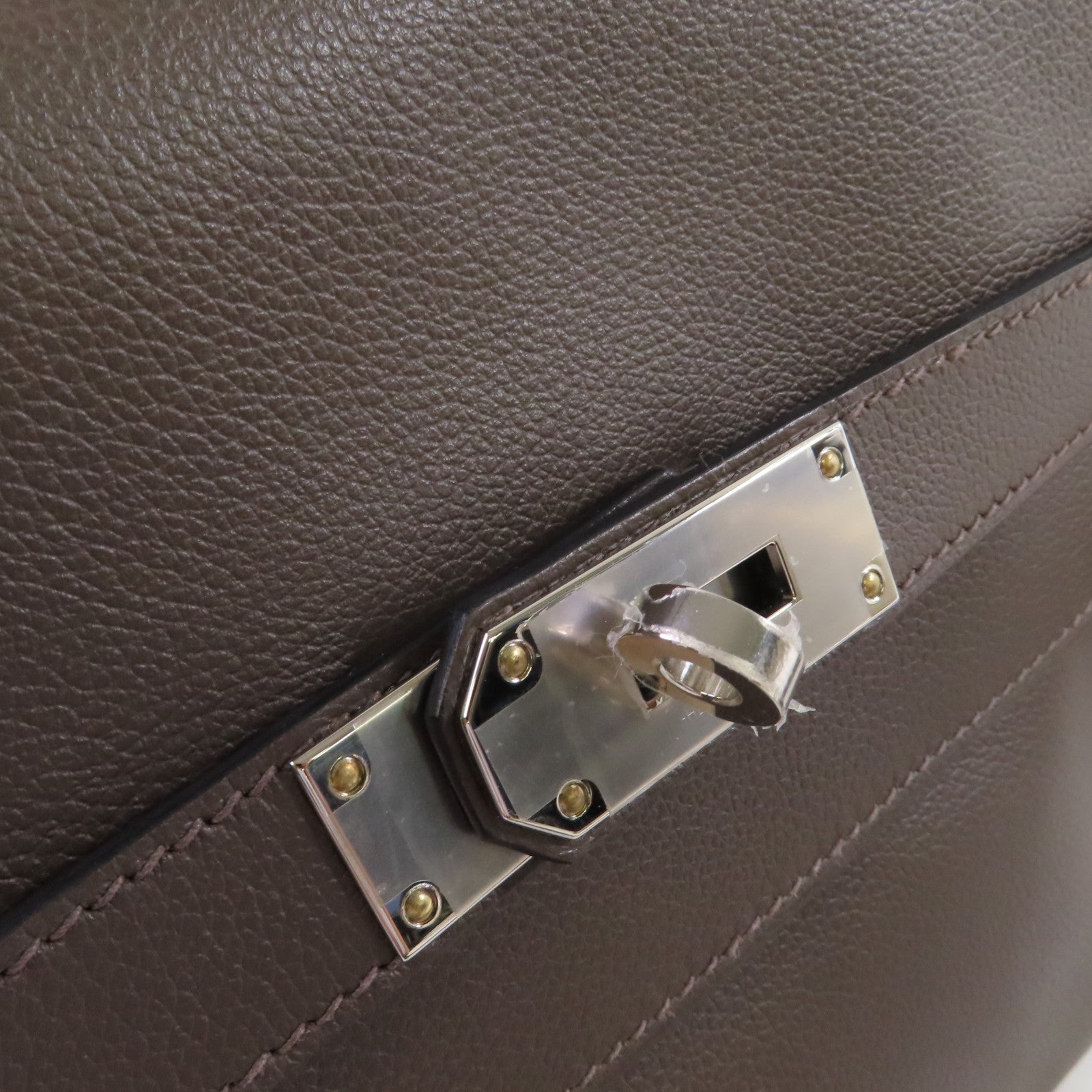 HERMES Evercolor皮革Kelly Messenger Bag PM銀扣肩背袋Ecorce樹皮色