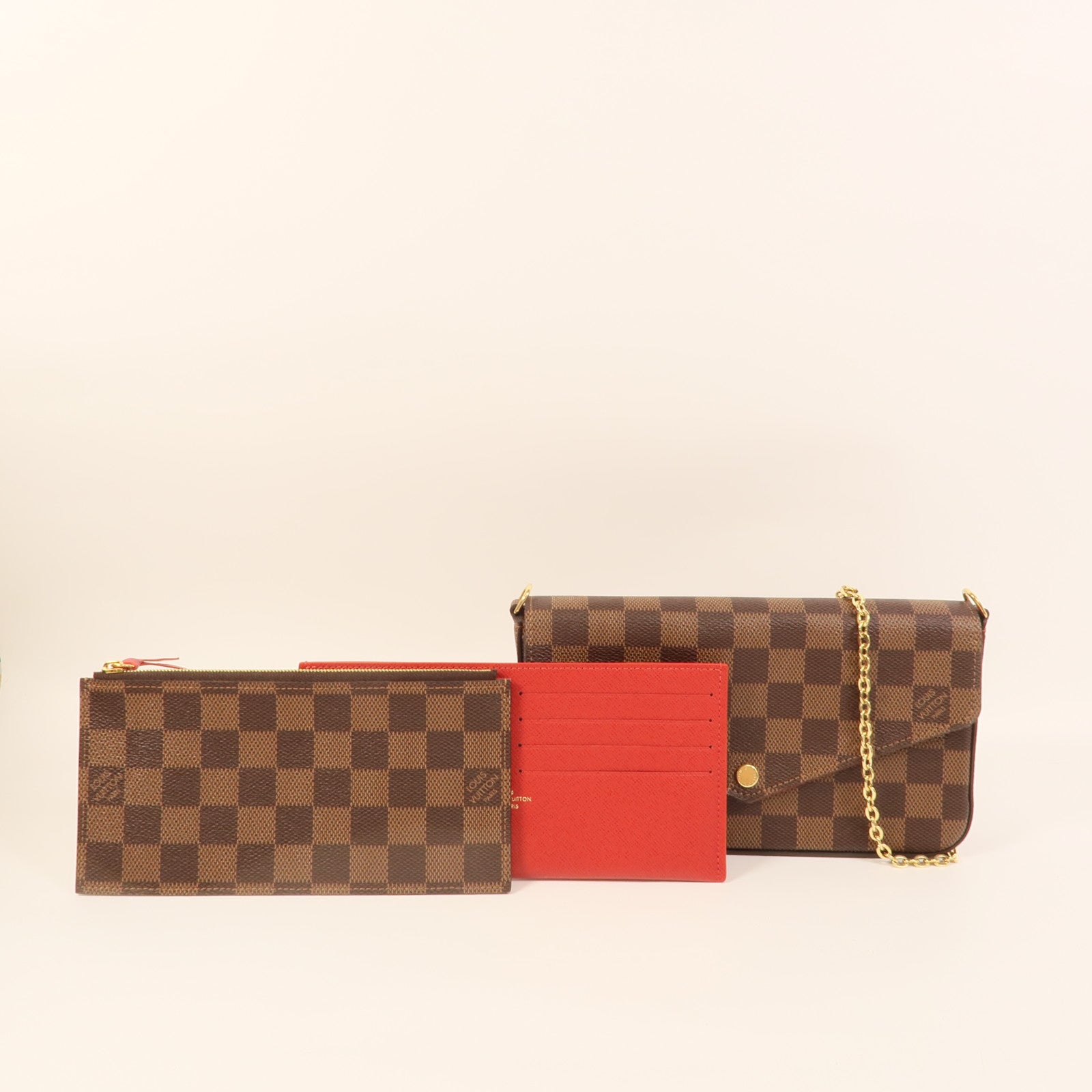 LOUIS VUITTON Damier Felice Pochette金扣鏈帶肩背袋