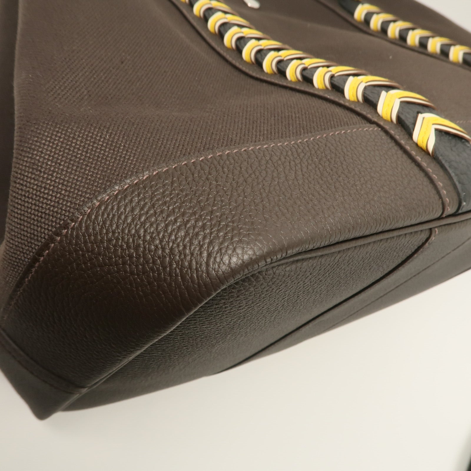 HERMES Toile Militaire帆布/Togo/Swift皮革Garden Voyage 41 Bredies Bag手挽袋Bai Brun/Noir/Sun/Craie