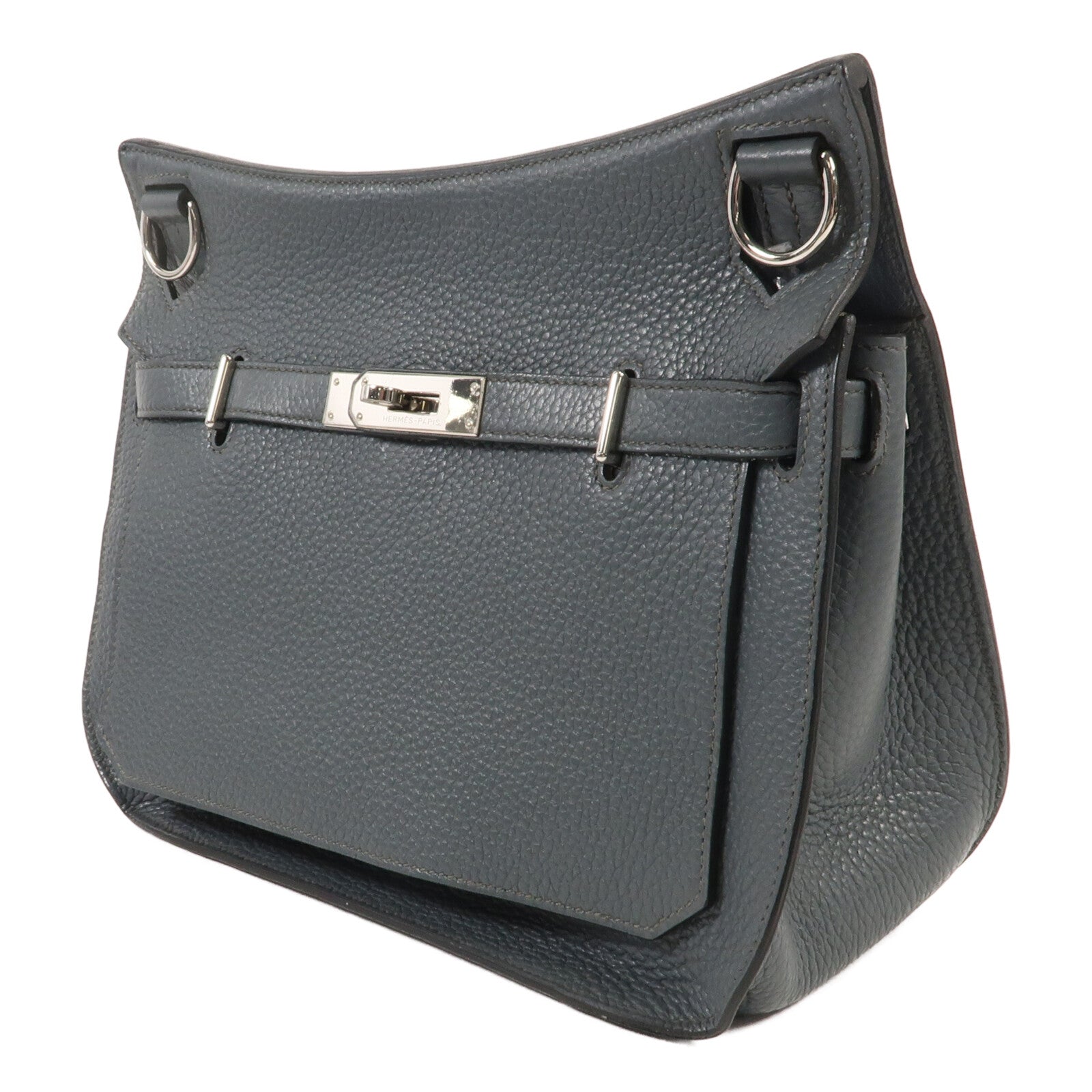 HERMES Clemence皮革Jypsiere 28銀扣肩背袋Blue Orage
