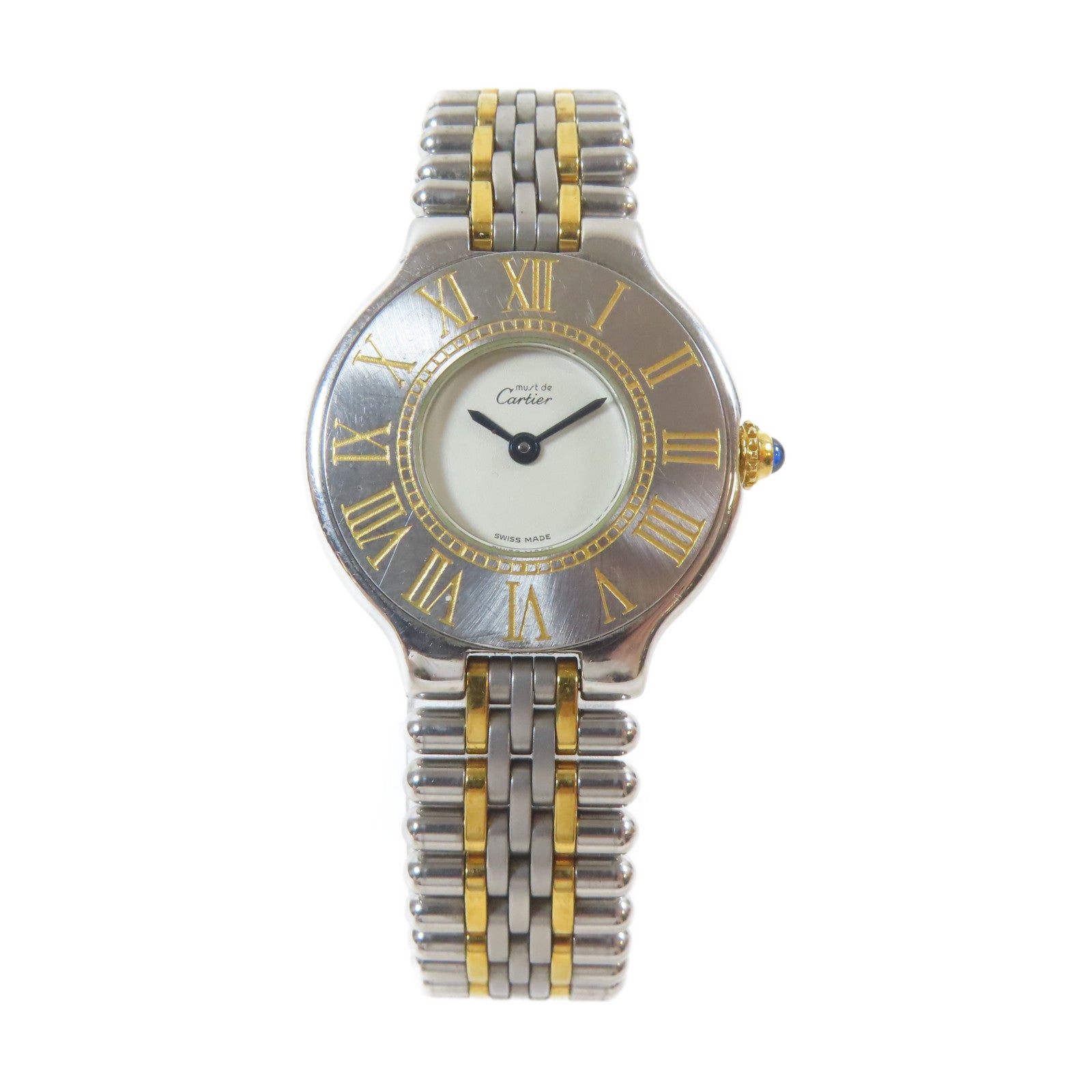 CARTIER Must de Cartier 21 18K黃金/不鏽鋼手錶石英機芯白色