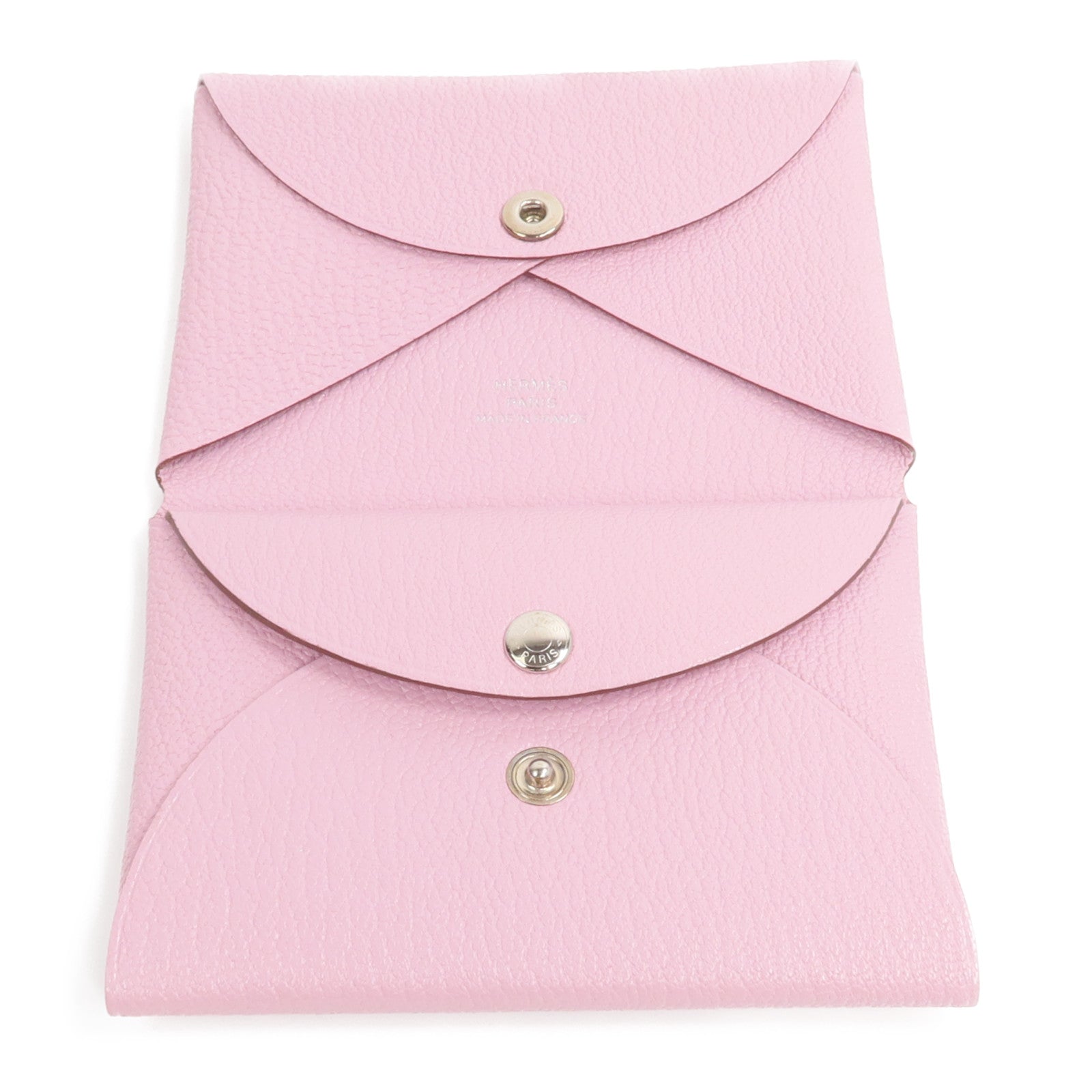 HERMES Chevre皮革Calvi Duo Compact卡片套Mauve Sylvestre