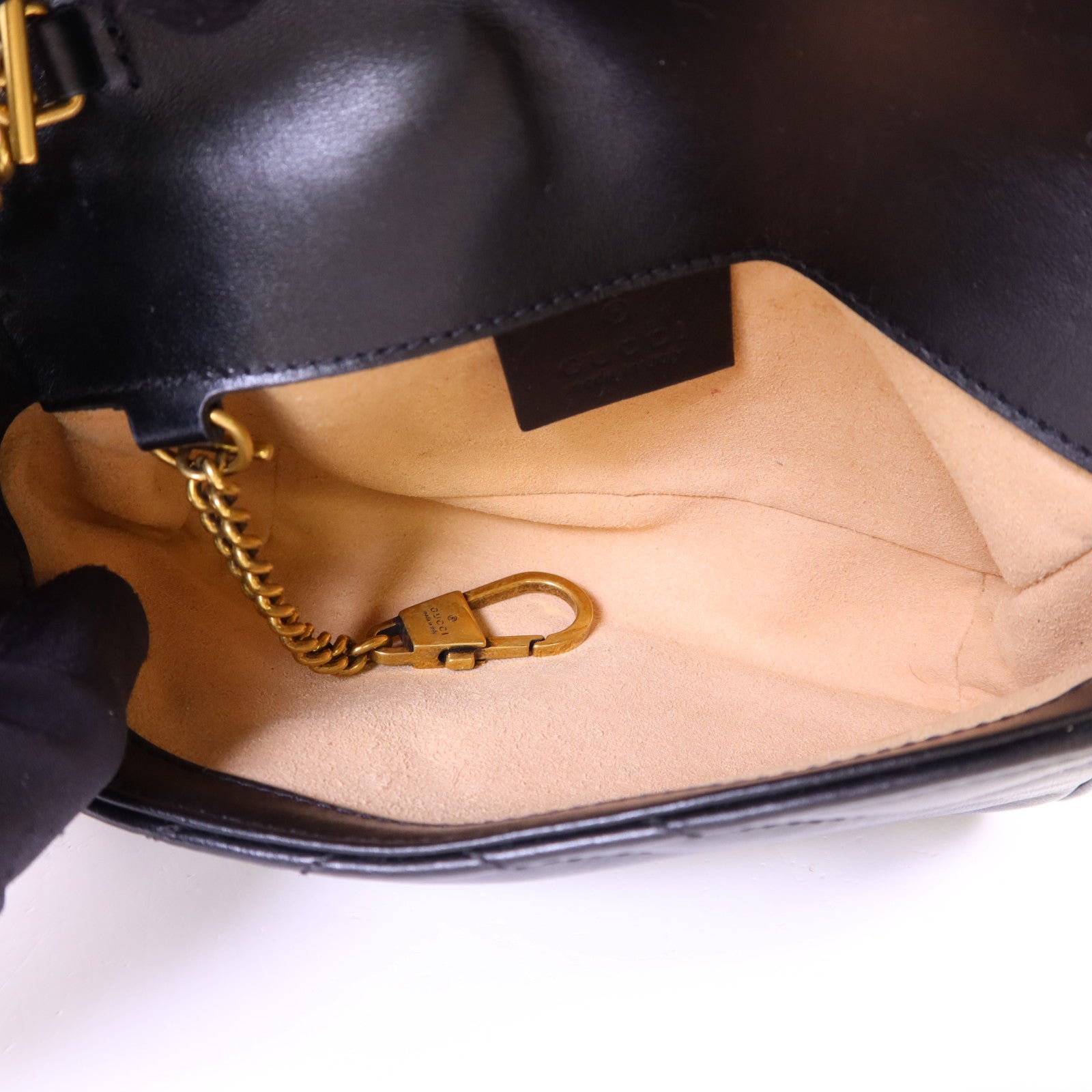 GUCCI 牛皮皮革GG Marmont Super Mini金扣鏈帶肩背袋