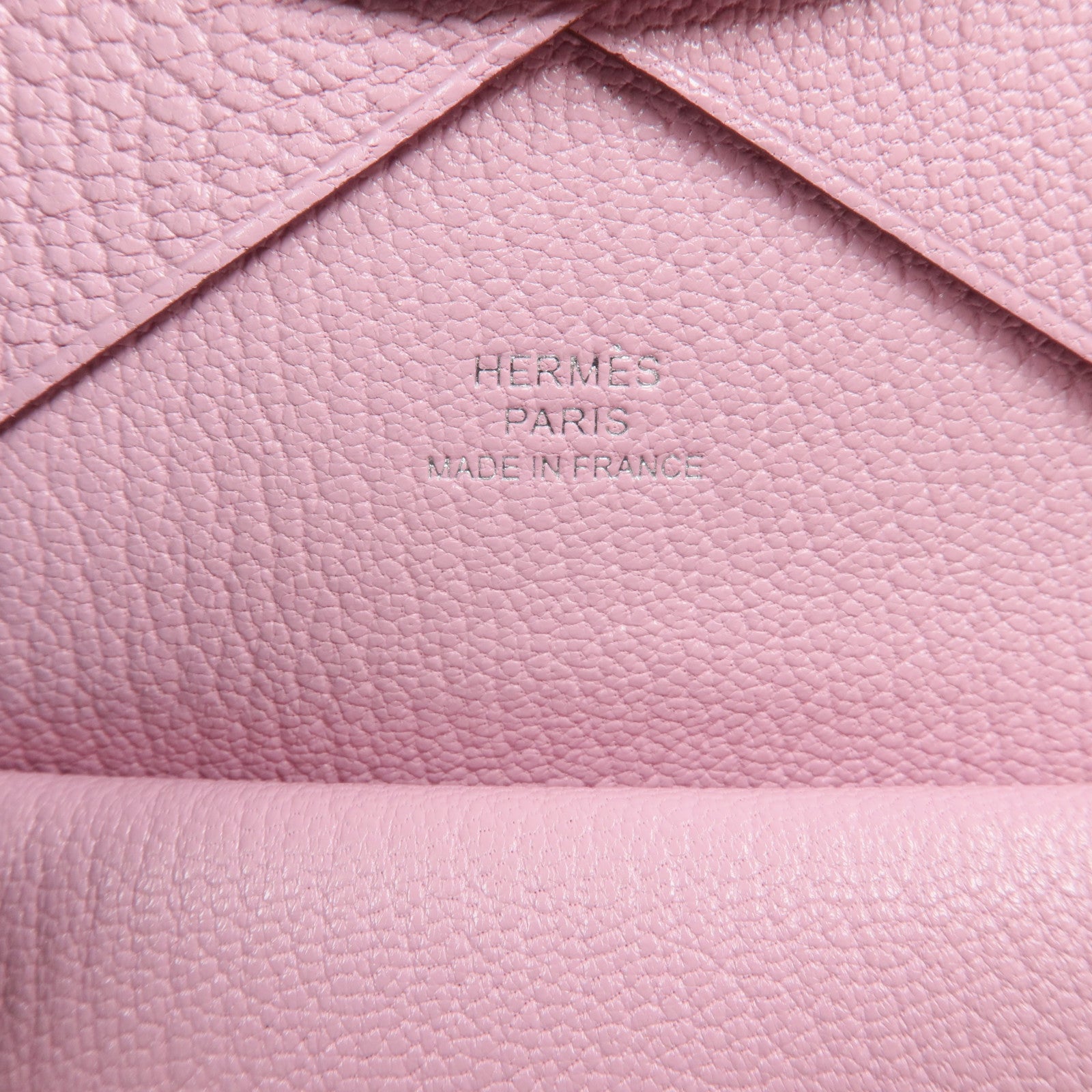 HERMES Chevre皮革Calvi Duo Compact卡片套Mauve Sylvestre