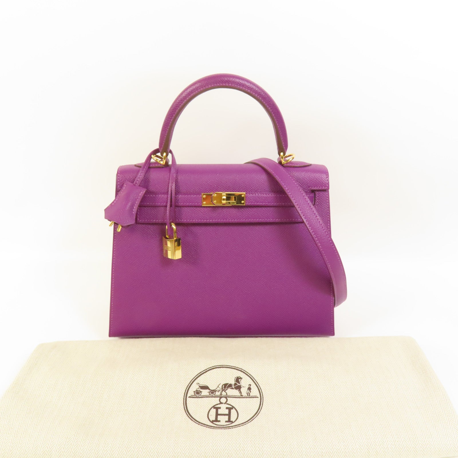HERMES Epsom皮革Kelly 25金扣手挽肩背兩用袋Anemone