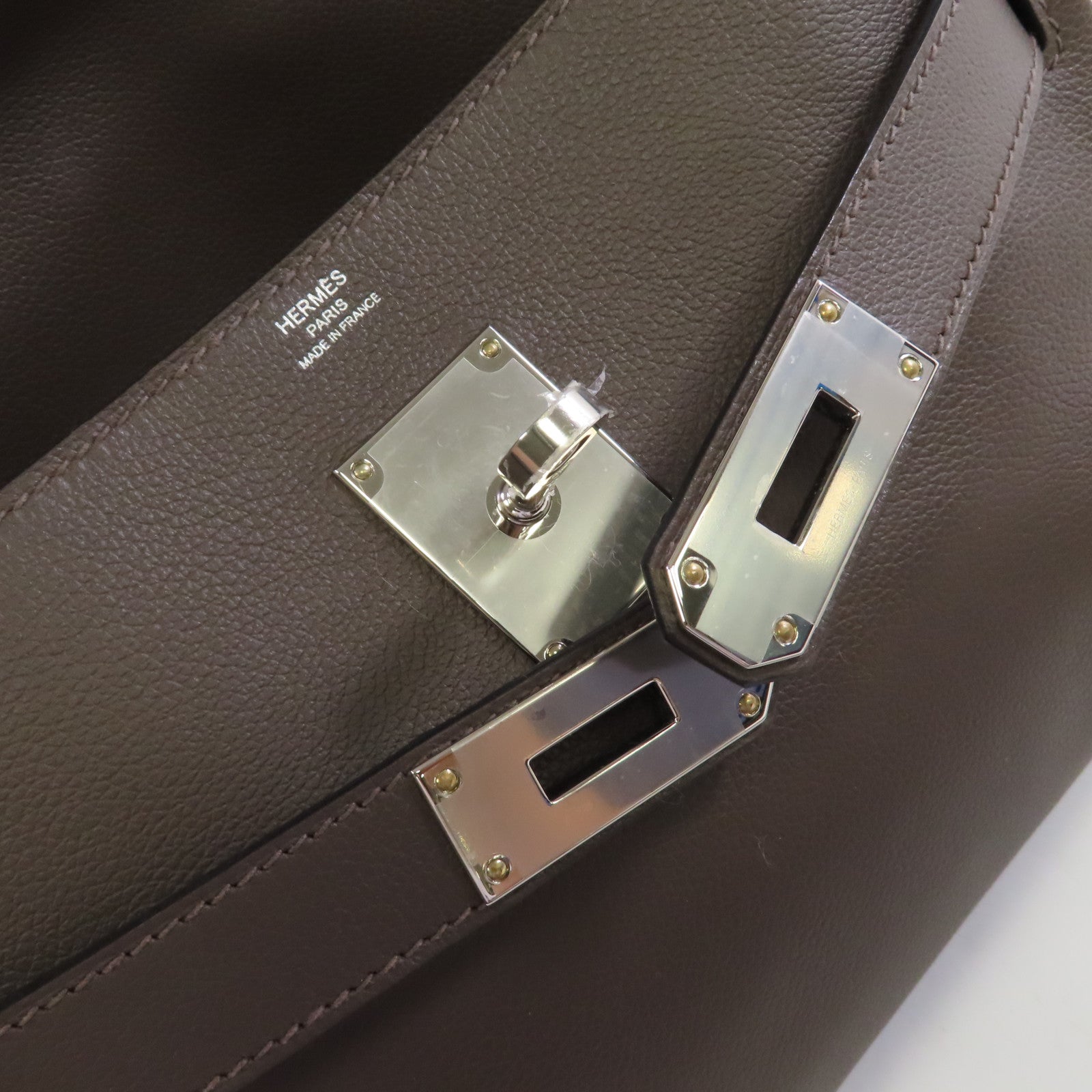 HERMES Evercolor皮革Kelly Messenger Bag PM銀扣肩背袋Ecorce樹皮色