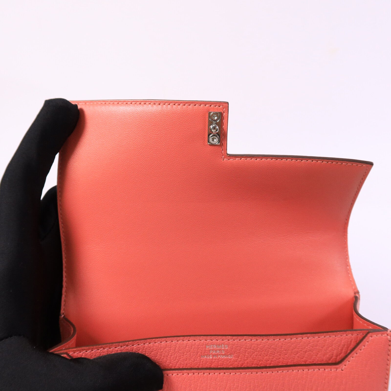 HERMES Chevre皮革Verrou Mini鏈帶肩背袋Rose Lipstick