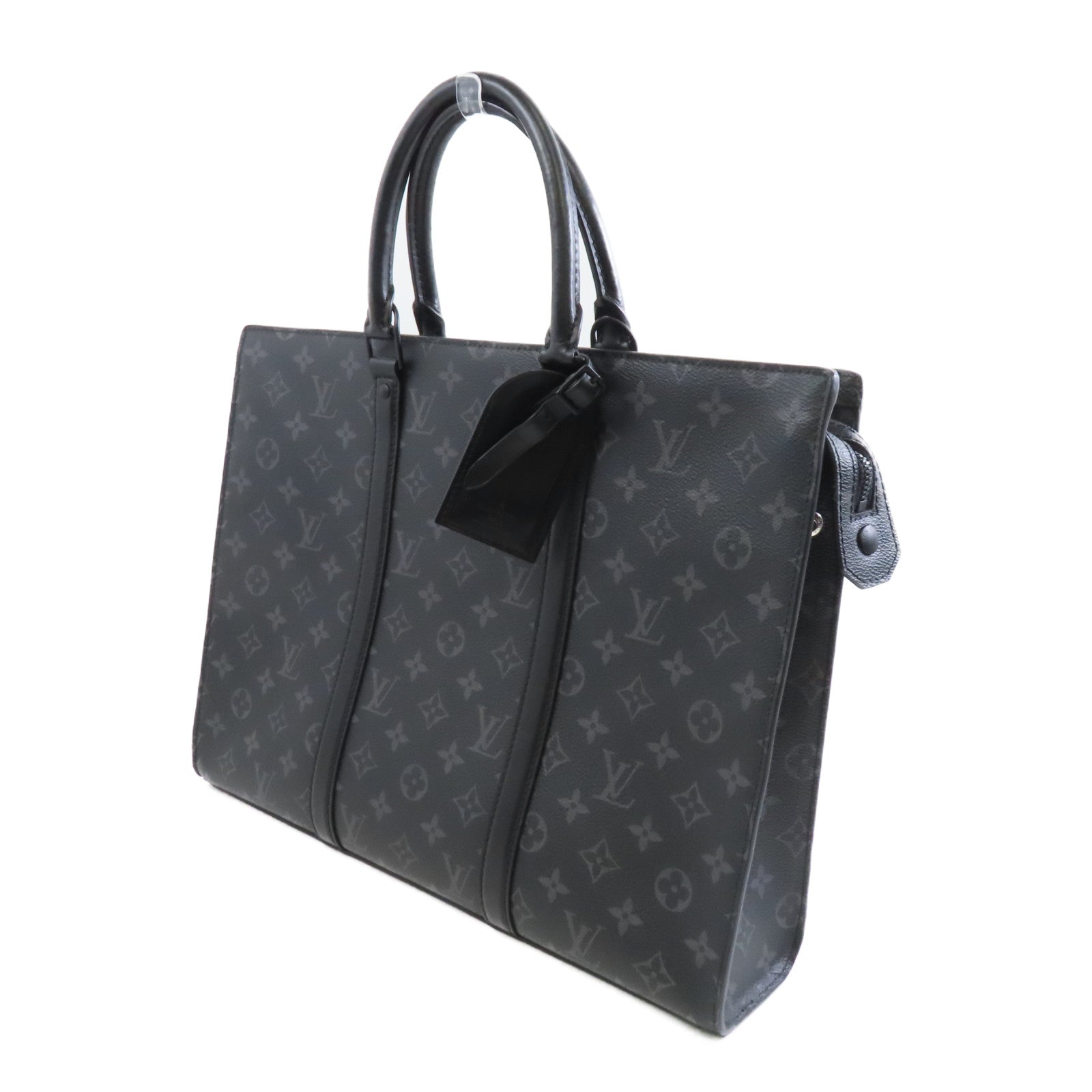 LOUIS VUITTON Monogram Eclipse Sac Plat銀扣手挽肩背兩用袋黑色