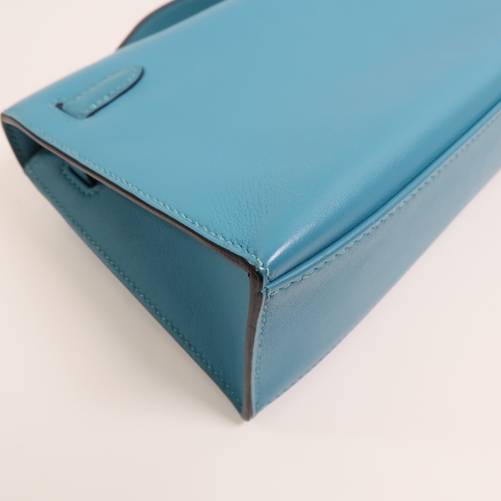 HERMES Swift皮革Mini Kelly I銀扣手挽袋Turquoise