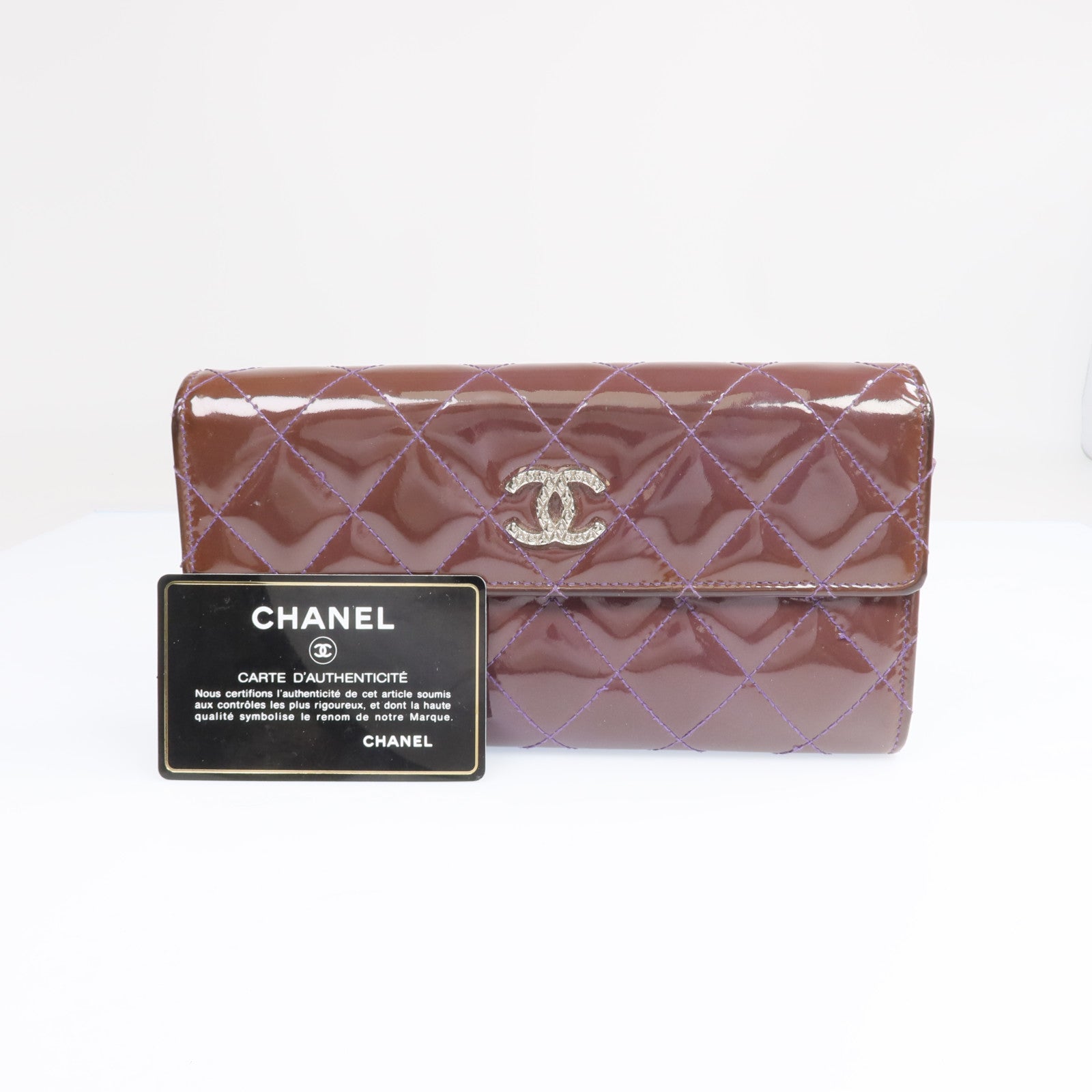 CHANEL 漆皮皮革Long Wallet銀扣長錢包
