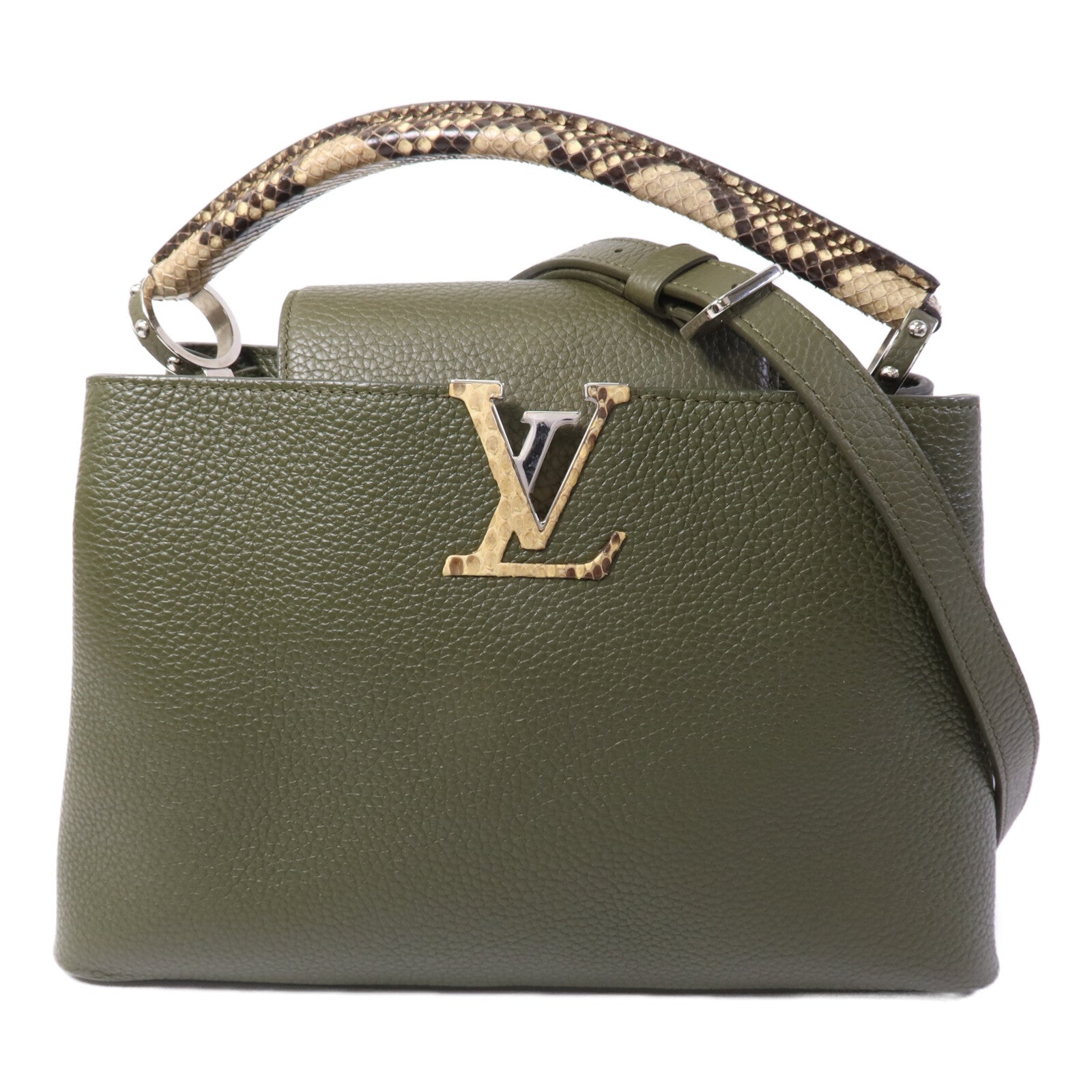 LOUIS VUITTON Taurillon/蛇皮皮革Capucines MM手挽肩背兩用袋