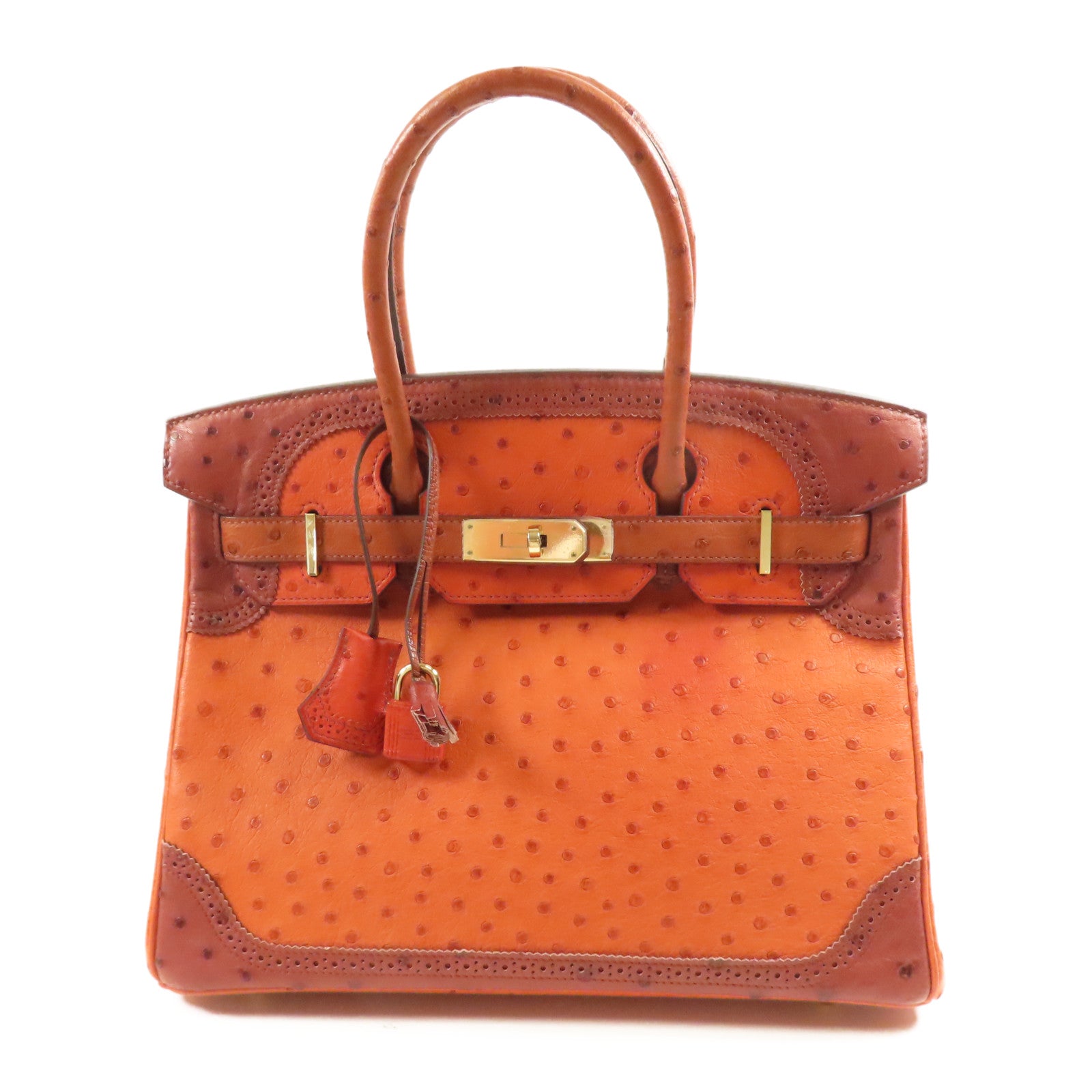HERMES 【激減優惠】鴕鳥皮革Birkin 30 Ghillies金扣手挽袋