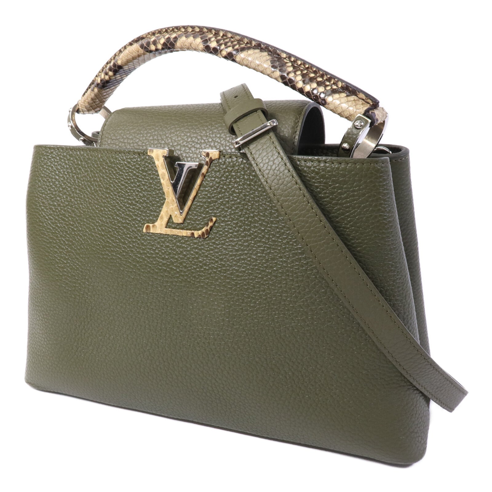 LOUIS VUITTON Taurillon/蛇皮皮革Capucines MM手挽肩背兩用袋