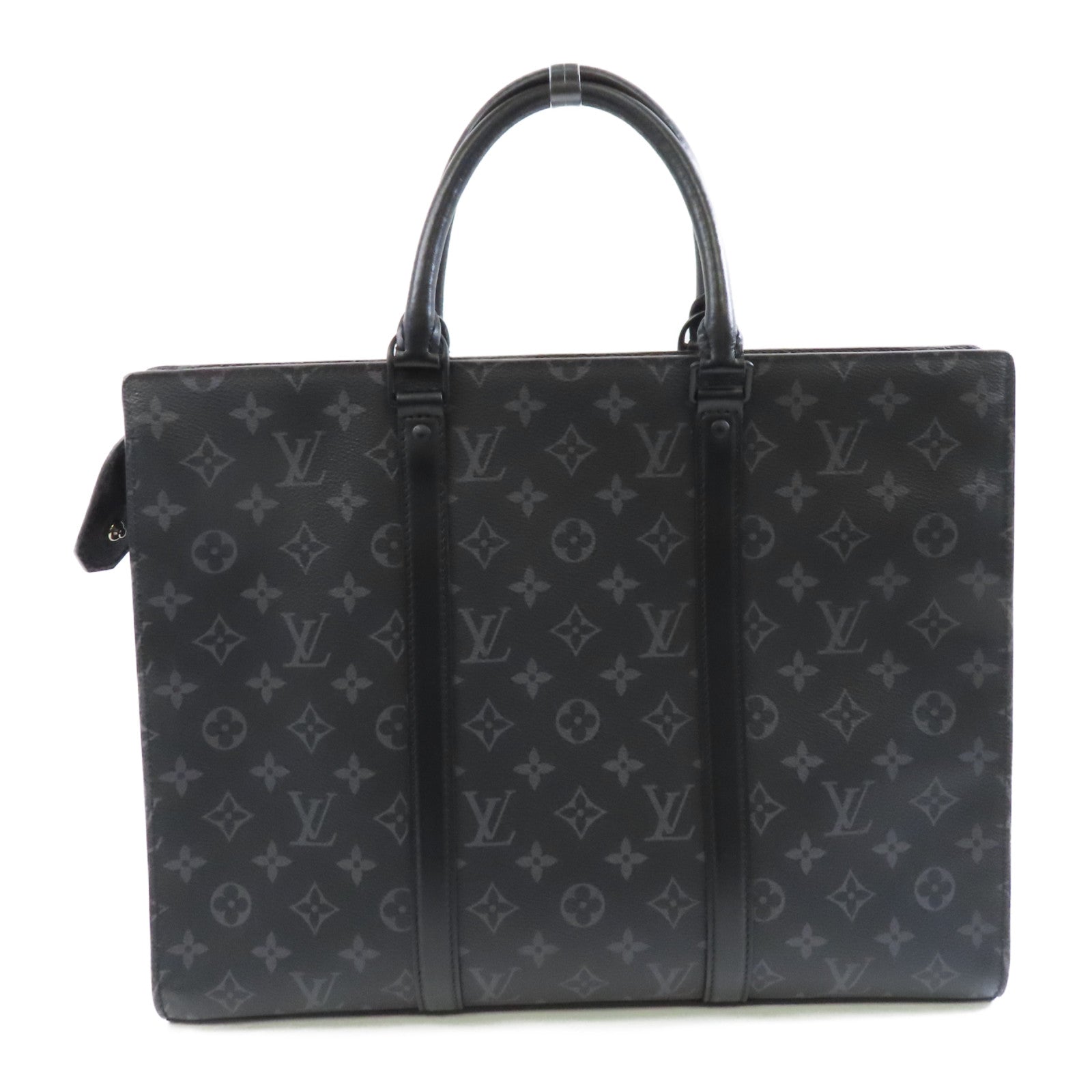 LOUIS VUITTON Monogram Eclipse Sac Plat銀扣手挽肩背兩用袋黑色