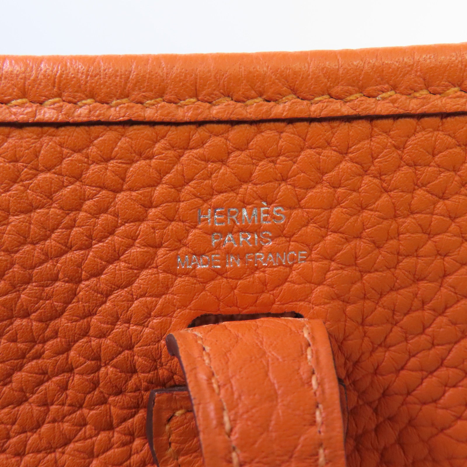 HERMES Clemence皮革Mini Evelyne Shoulder Bag銀扣肩背袋Orange橙色