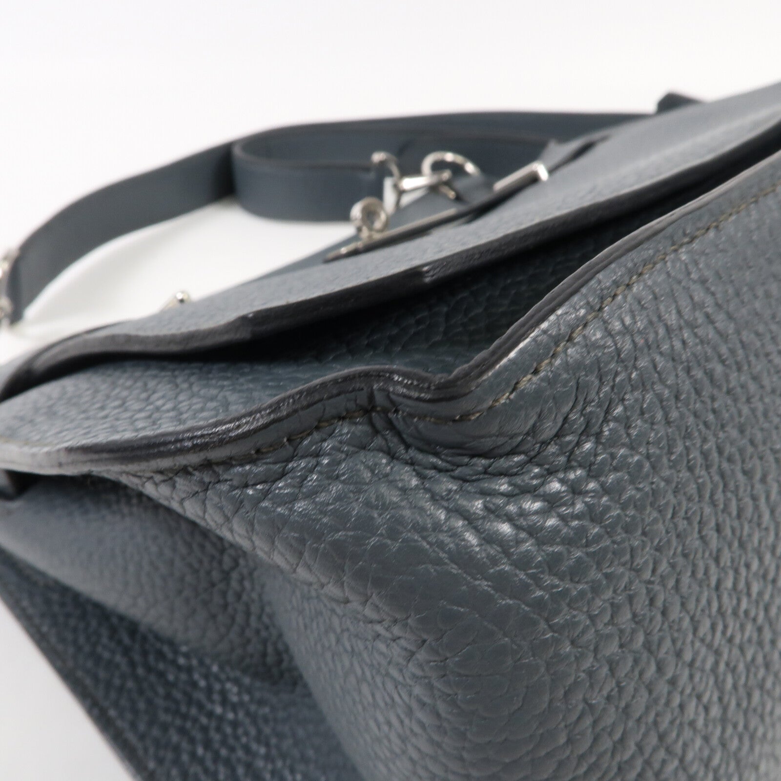 HERMES Clemence皮革Jypsiere 28銀扣肩背袋Blue Orage