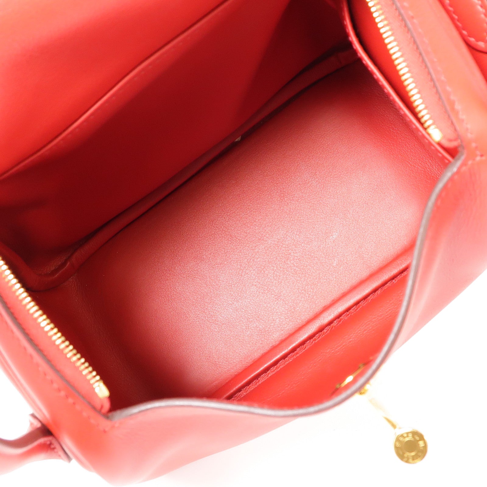HERMES GHW Mini Lindy 2 Way Shoulder Bag Handbag Swift Leather Rouge Casaque/Red