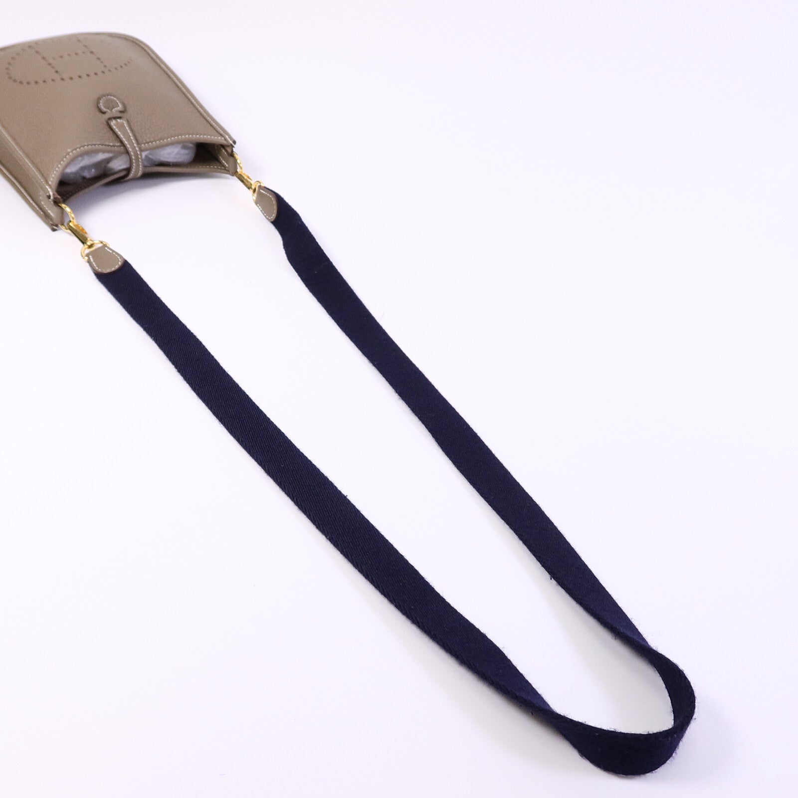 HERMES Clemence皮革Evelyne TPM肩背袋Etoupe/Blue Indigo