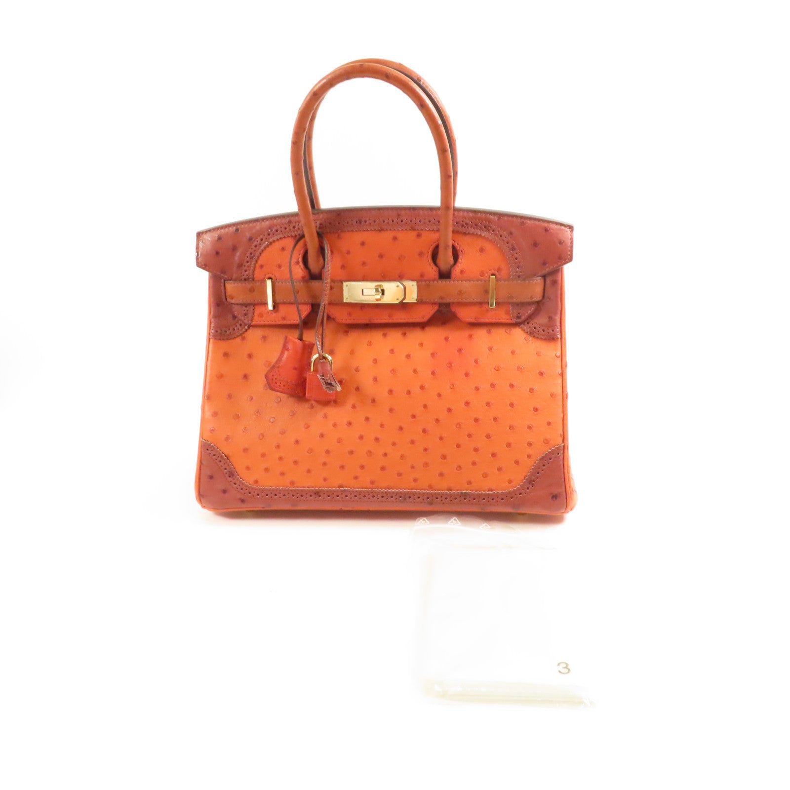 HERMES 【激減優惠】鴕鳥皮革Birkin 30 Ghillies金扣手挽袋