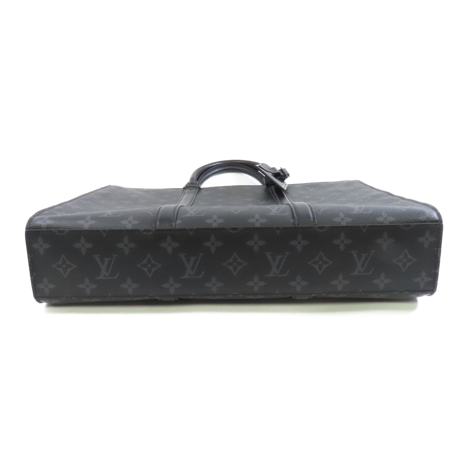 LOUIS VUITTON Monogram Eclipse Sac Plat銀扣手挽肩背兩用袋黑色