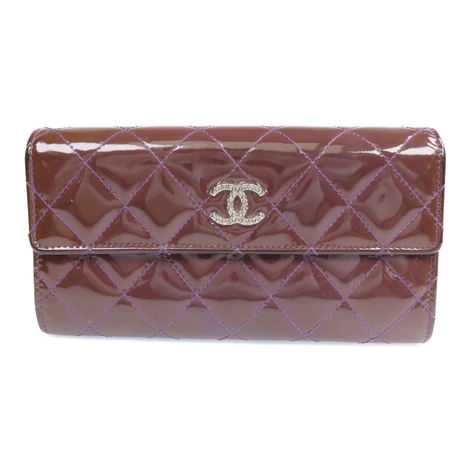 CHANEL 漆皮皮革Long Wallet銀扣長錢包