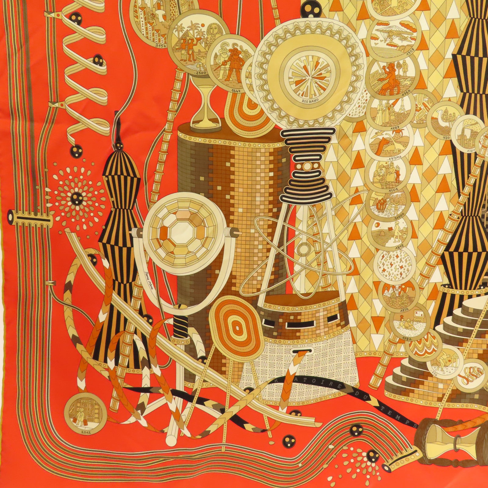 HERMES Scarf 90x90cm Scarf Silk Red/Multicolor