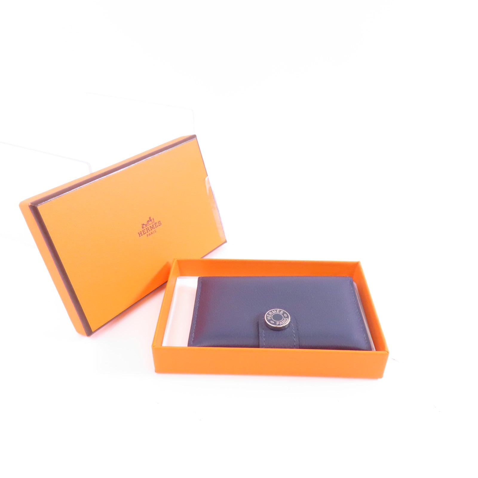 HERMES Evercolor皮革Card Holder銀扣卡片套Bleu Indigo深藍色