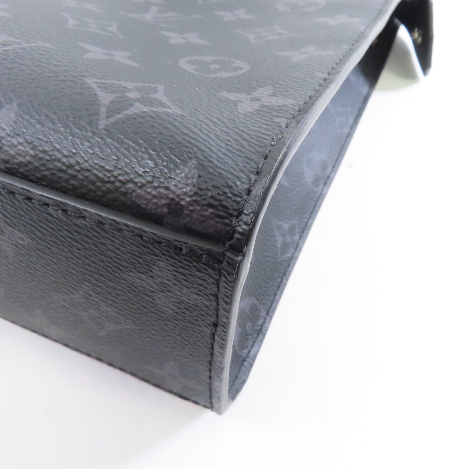 LOUIS VUITTON Monogram Eclipse Sac Plat銀扣手挽肩背兩用袋黑色