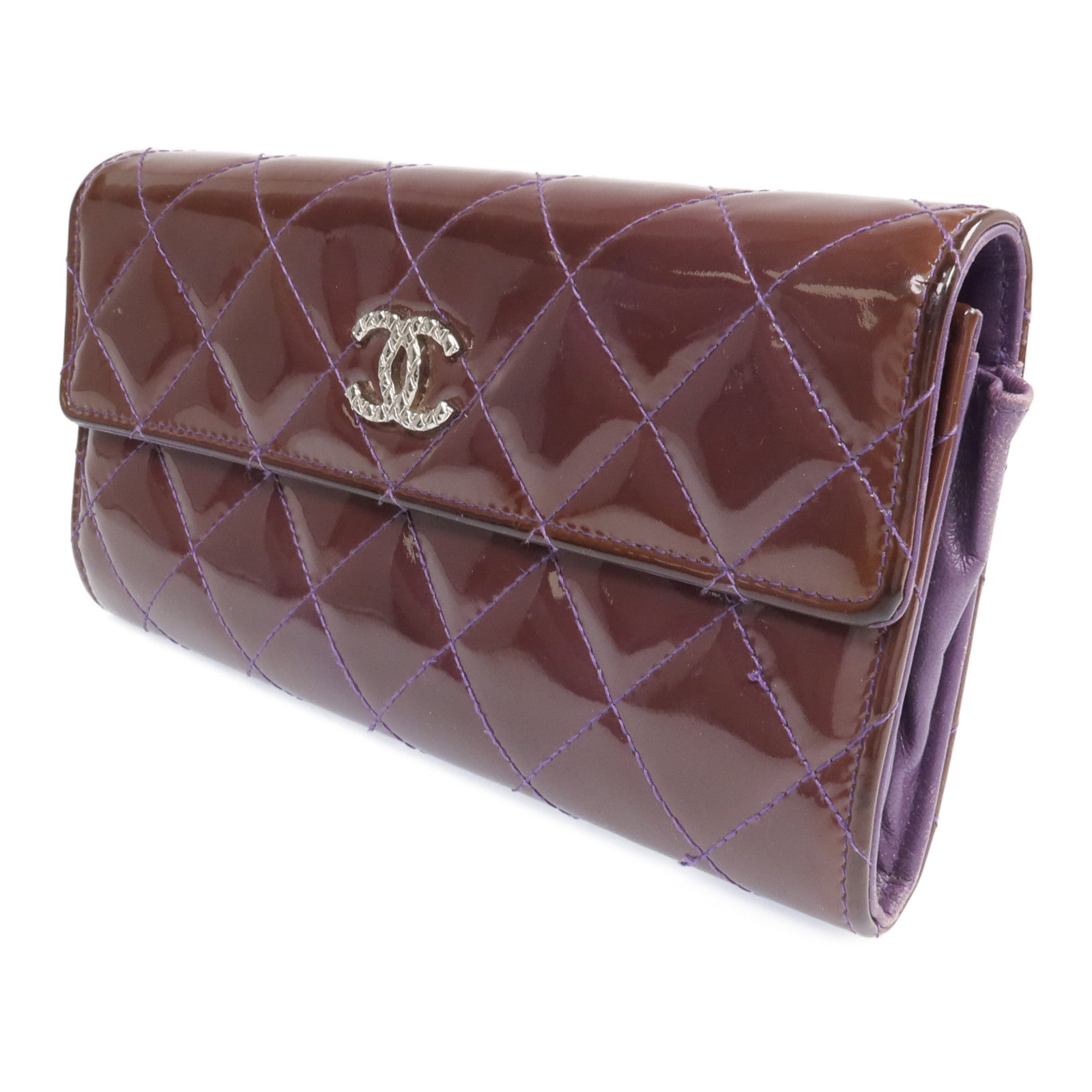 CHANEL 漆皮皮革Long Wallet銀扣長錢包