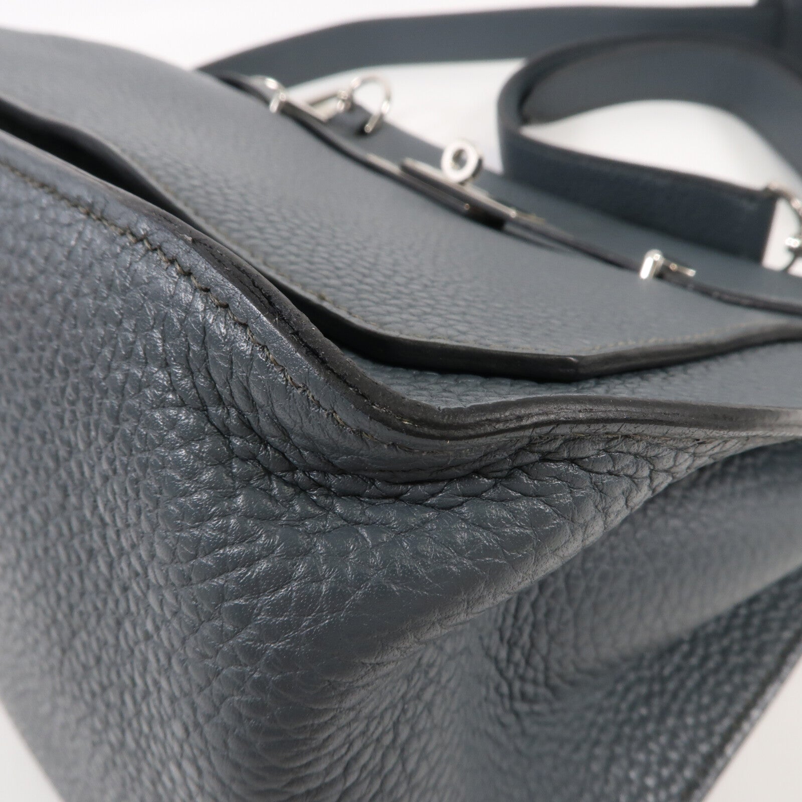 HERMES Clemence皮革Jypsiere 28銀扣肩背袋Blue Orage