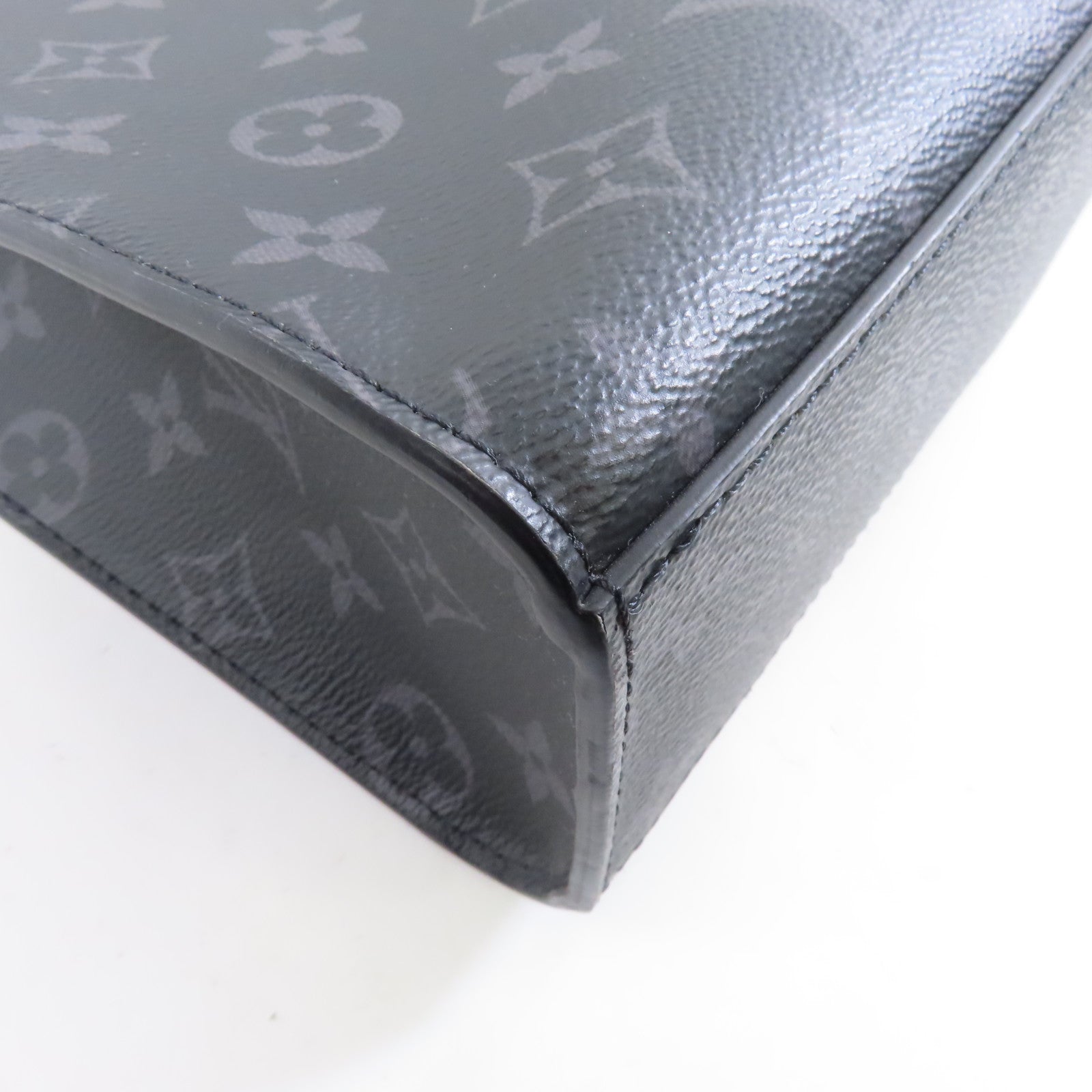 LOUIS VUITTON Monogram Eclipse Sac Plat銀扣手挽肩背兩用袋黑色
