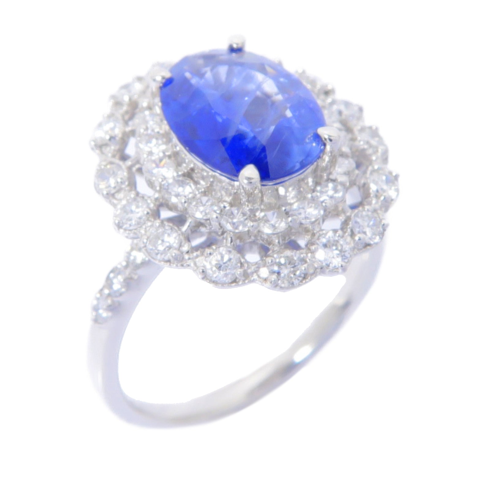 JEWELRY PT900鉑金Sapphire Diamond Ring 2.08ct藍寶石/0.73ct鑽石戒指US#6.25