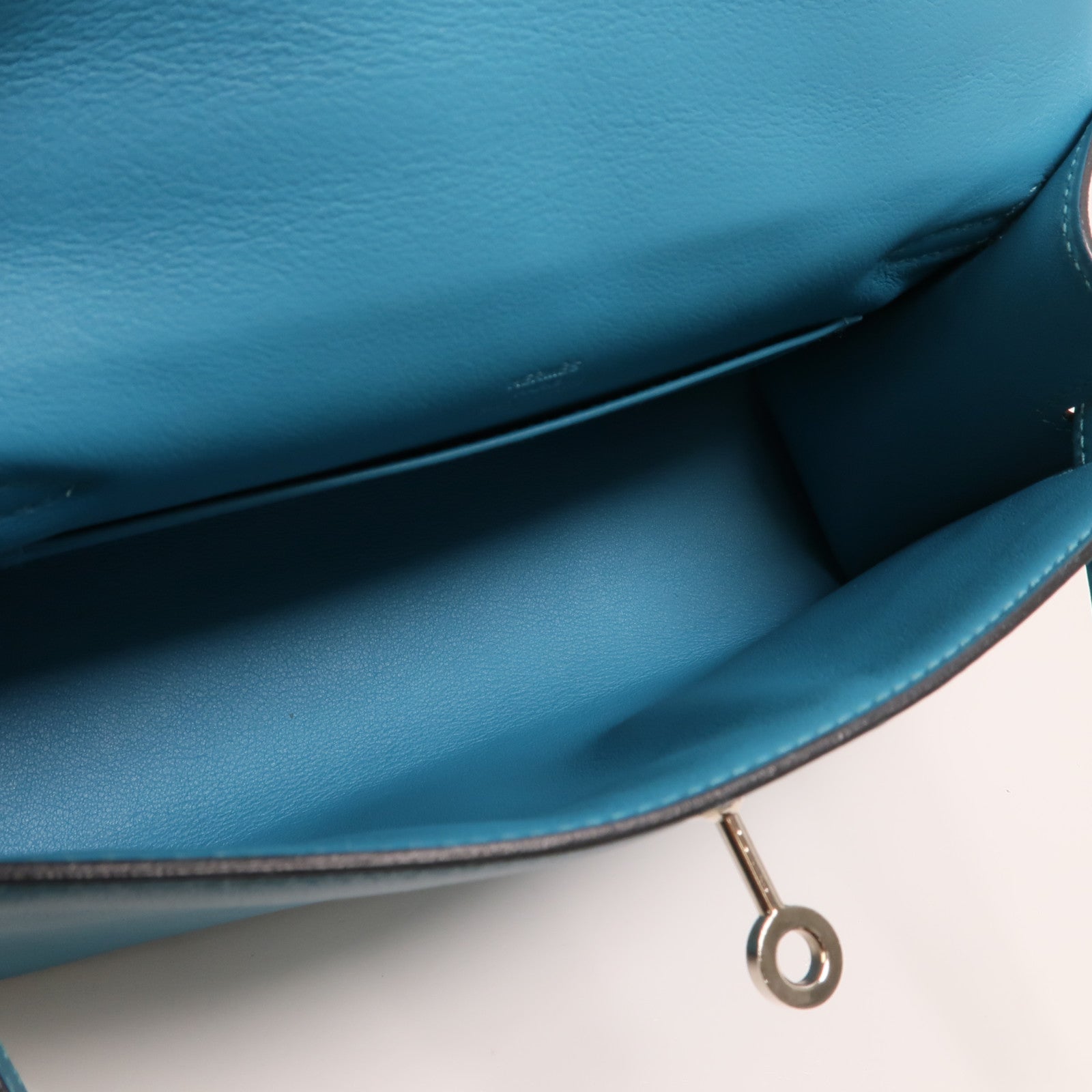 HERMES Swift皮革Mini Kelly I銀扣手挽袋Turquoise