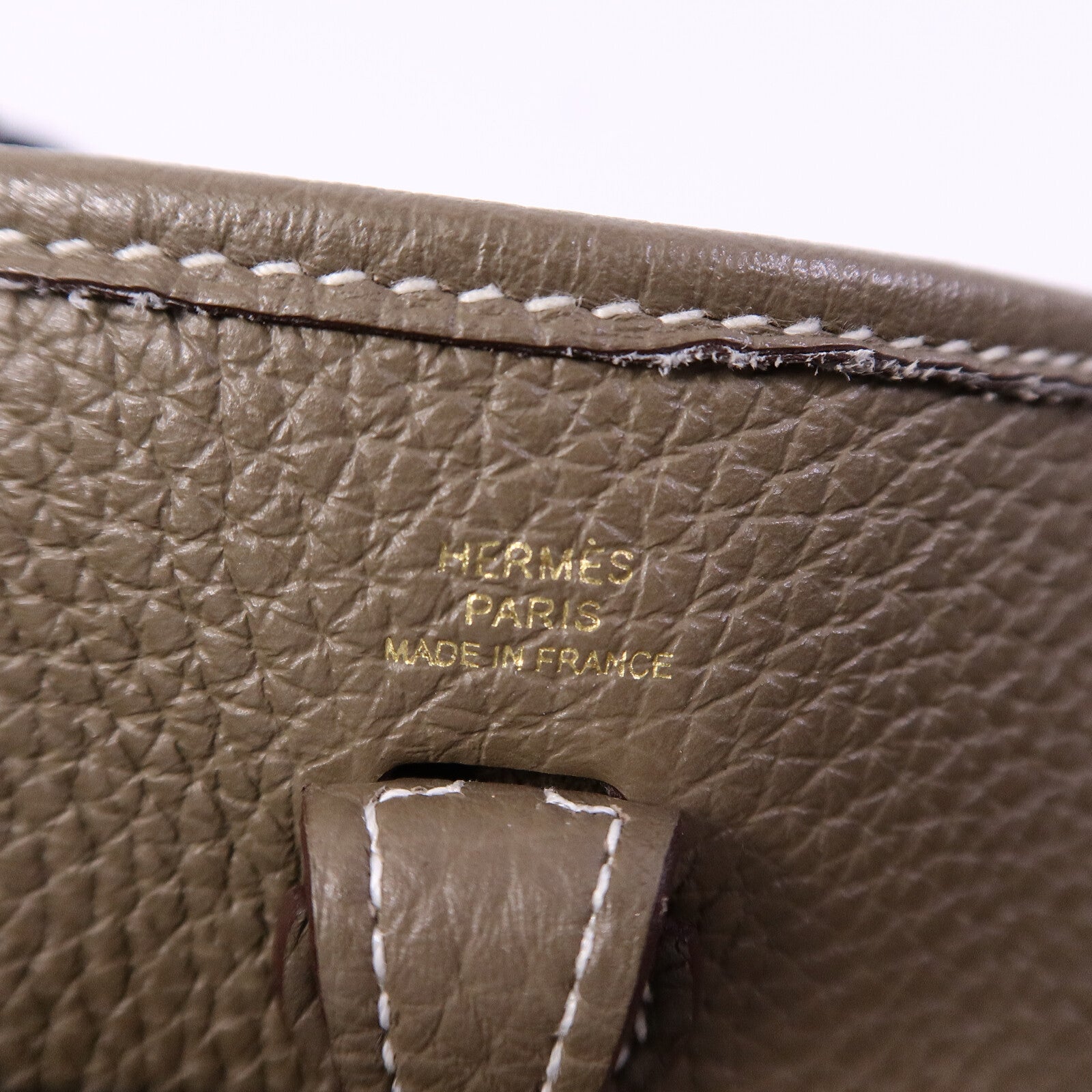 HERMES Clemence皮革Evelyne TPM肩背袋Etoupe/Blue Indigo