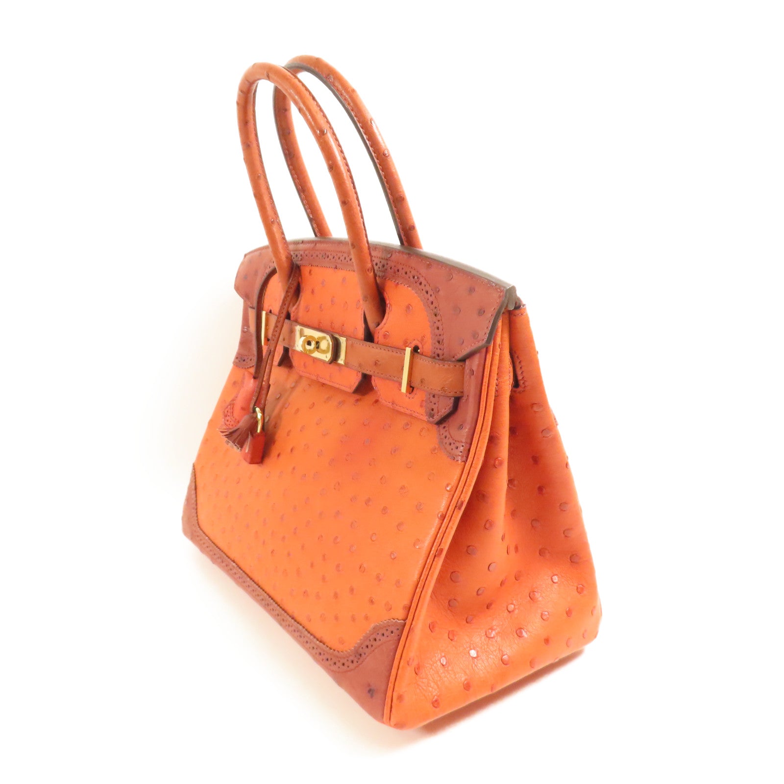 HERMES 【激減優惠】鴕鳥皮革Birkin 30 Ghillies金扣手挽袋