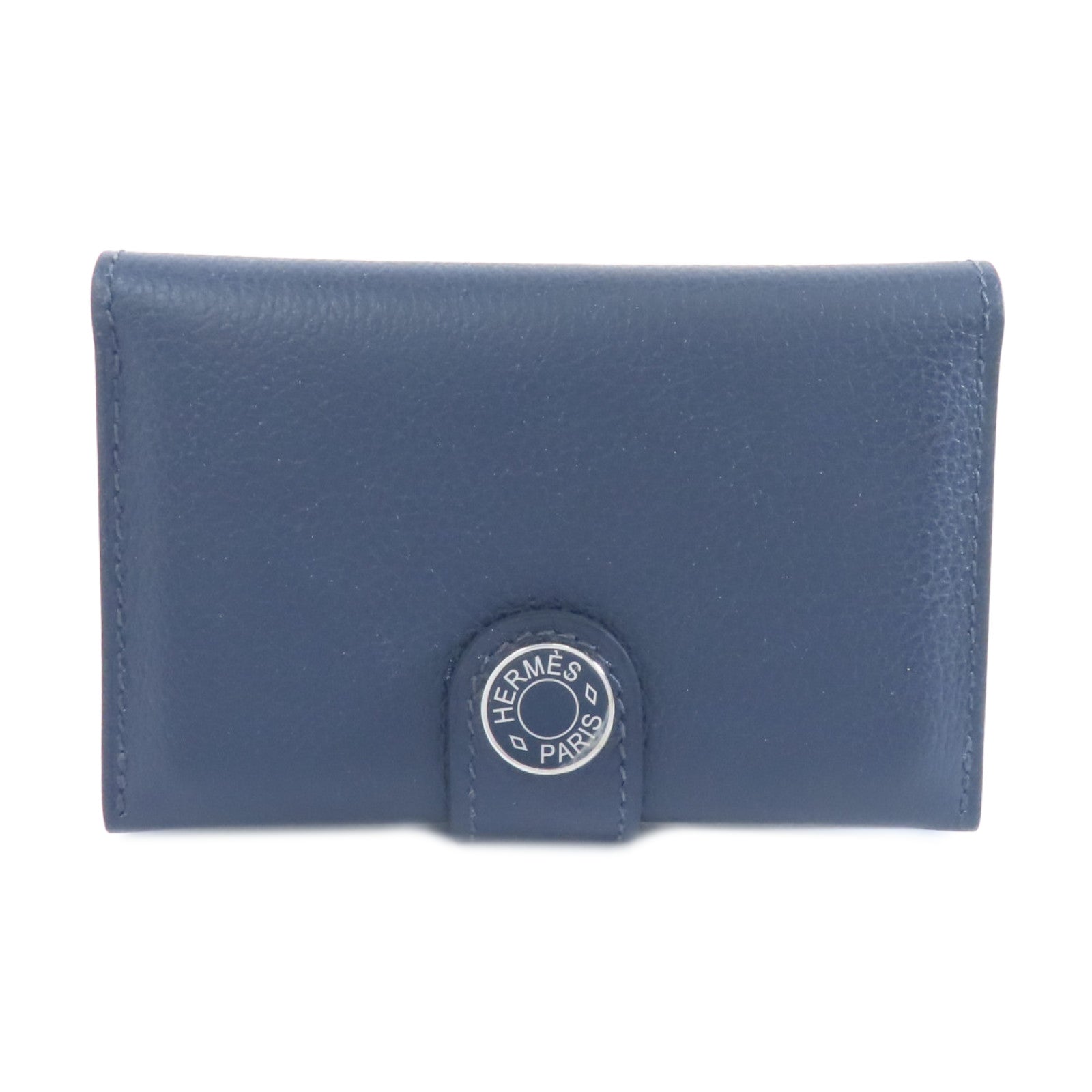 HERMES Evercolor皮革Card Holder銀扣卡片套Bleu Indigo深藍色