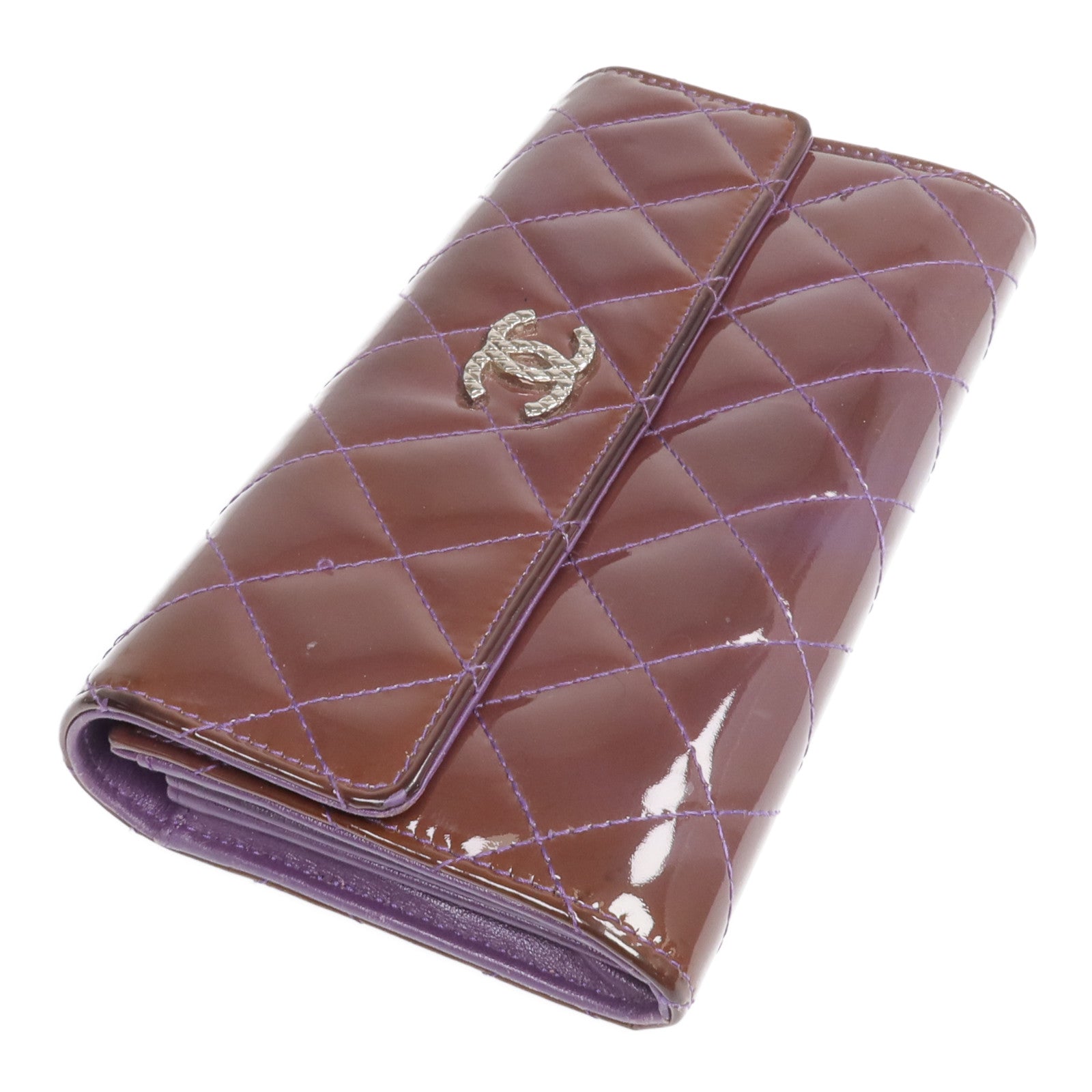 CHANEL 漆皮皮革Long Wallet銀扣長錢包