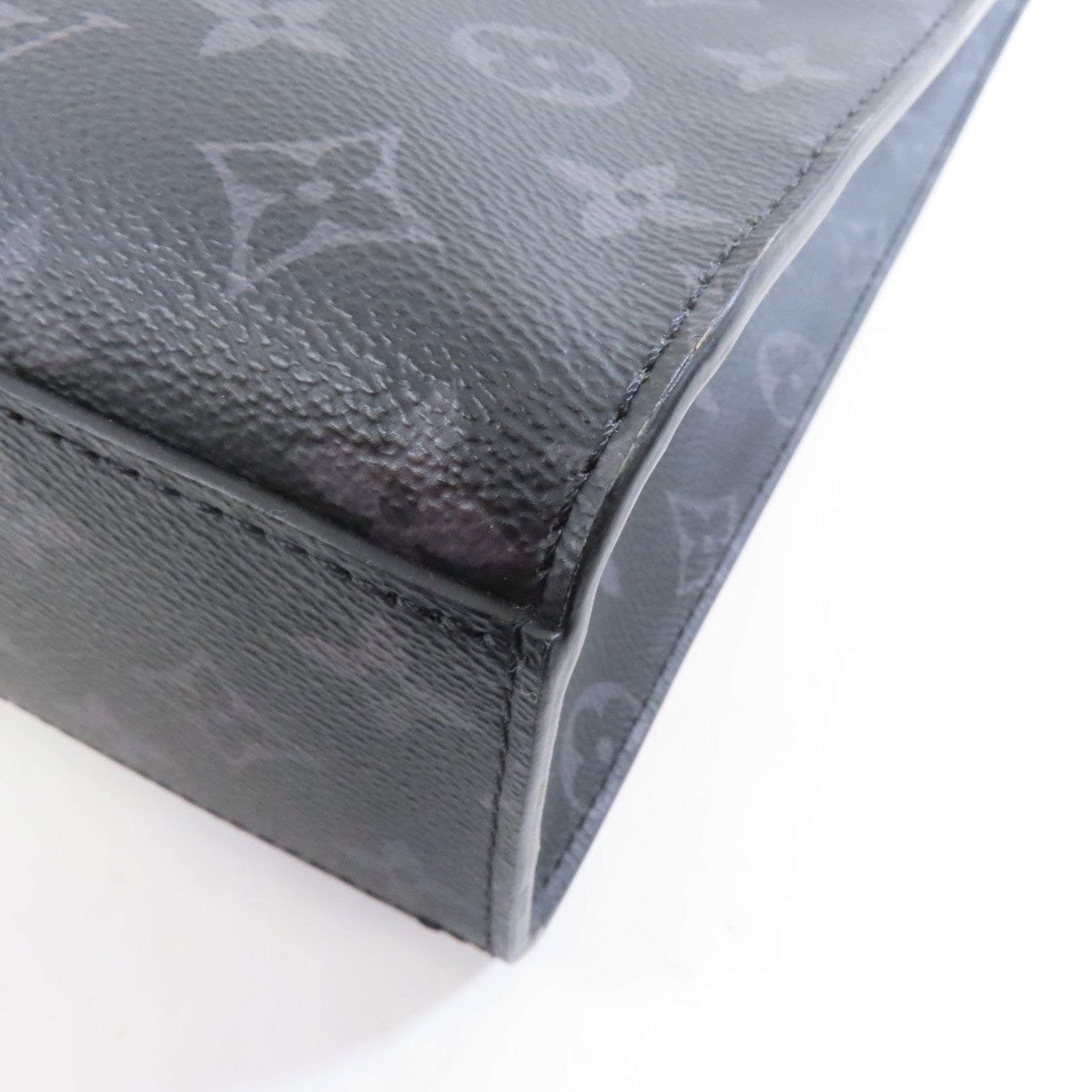 LOUIS VUITTON Monogram Eclipse Sac Plat銀扣手挽肩背兩用袋黑色