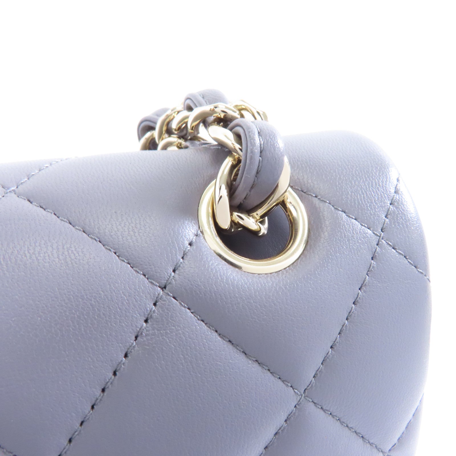 CHANEL 菱格羊皮皮革Classic金扣鏈帶肩背袋灰色