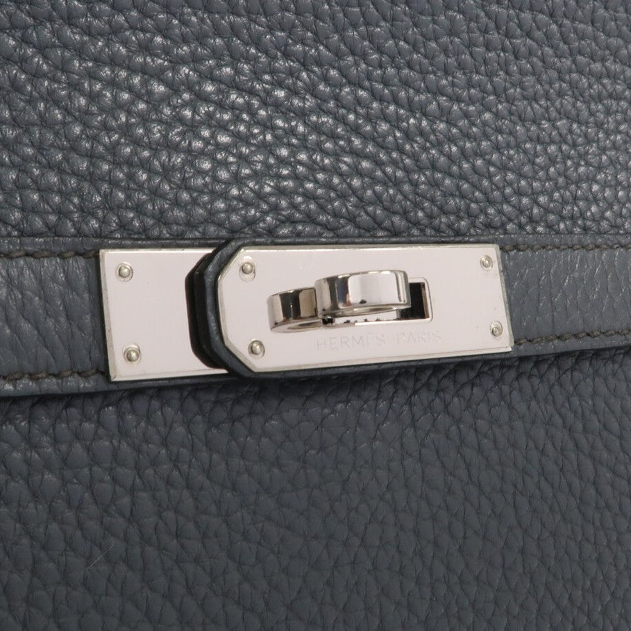 HERMES Clemence皮革Jypsiere 28銀扣肩背袋Blue Orage
