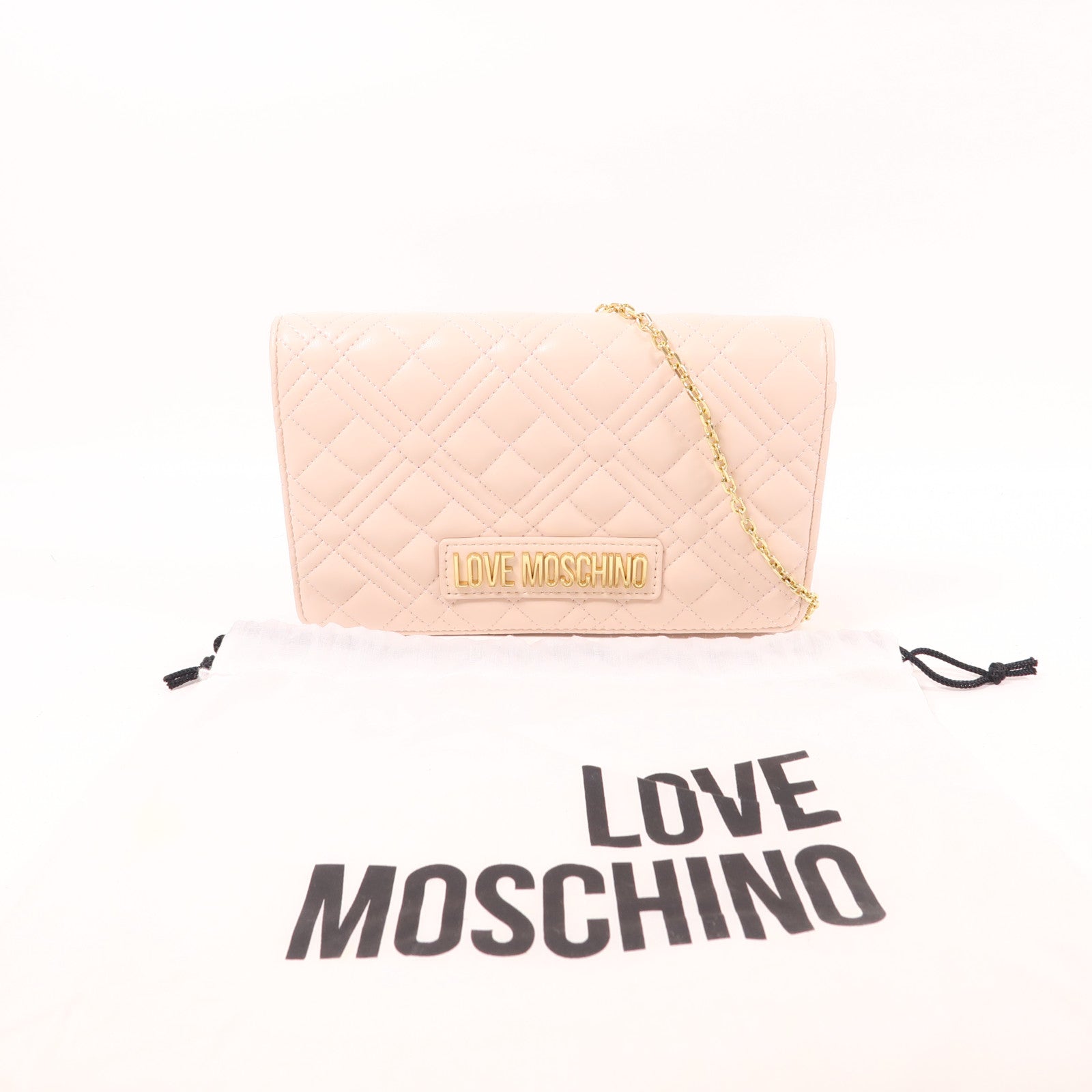 MOSCHINO 羊皮皮革Chain Shoulder金扣鏈帶肩背袋