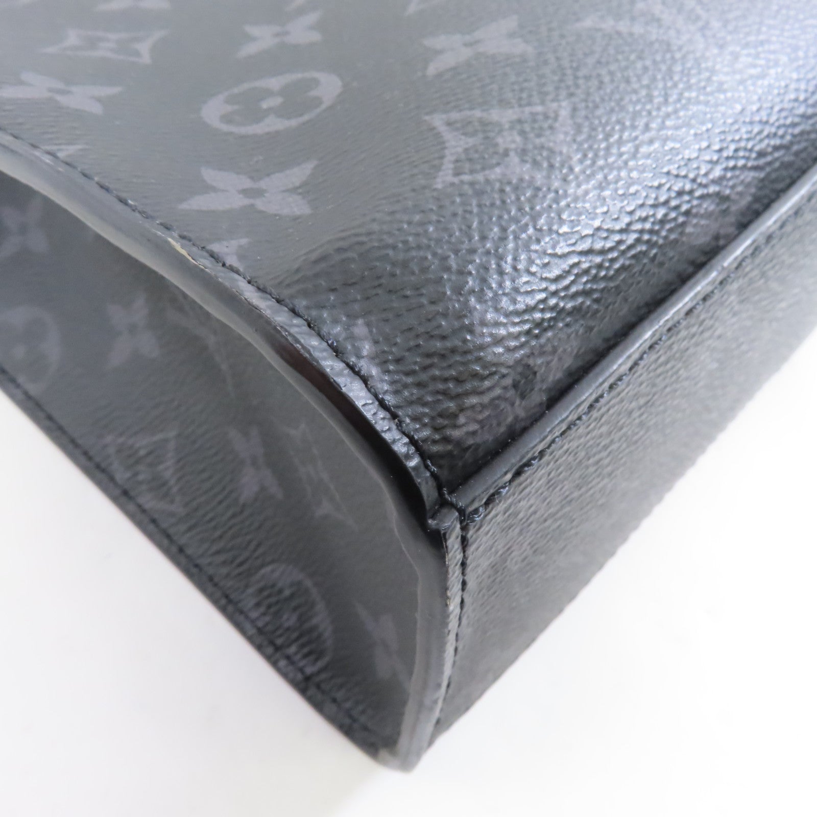 LOUIS VUITTON Monogram Eclipse Sac Plat銀扣手挽肩背兩用袋黑色