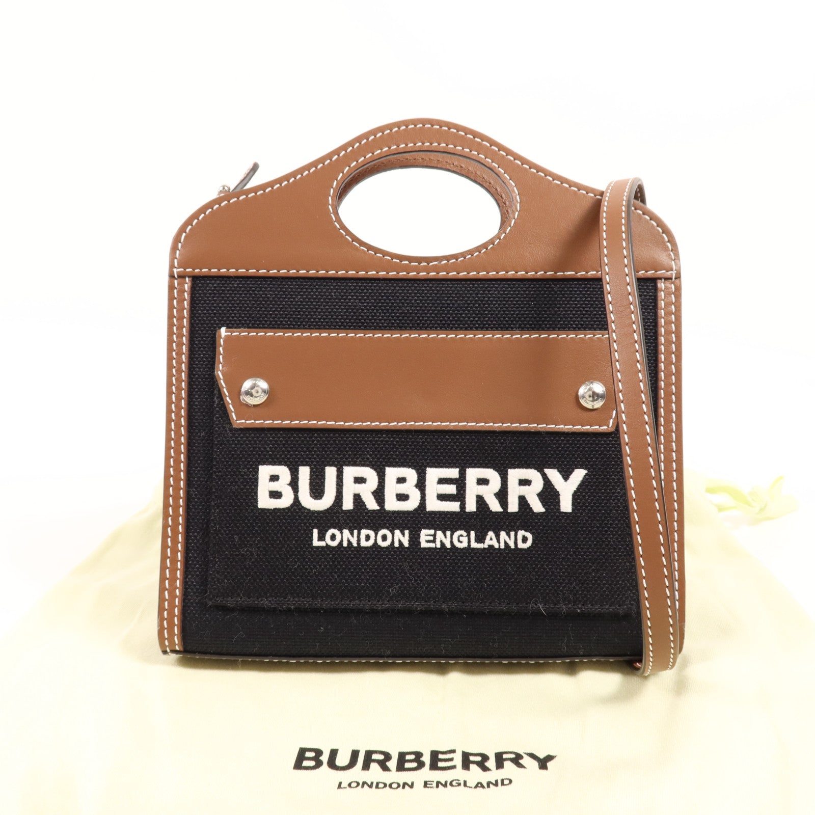 BURBERRY 帆布Shoulder Bag銀扣手挽肩背兩用袋