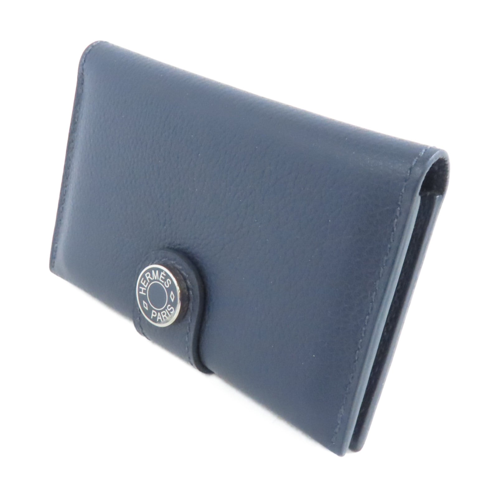 HERMES Evercolor皮革Card Holder銀扣卡片套Bleu Indigo深藍色